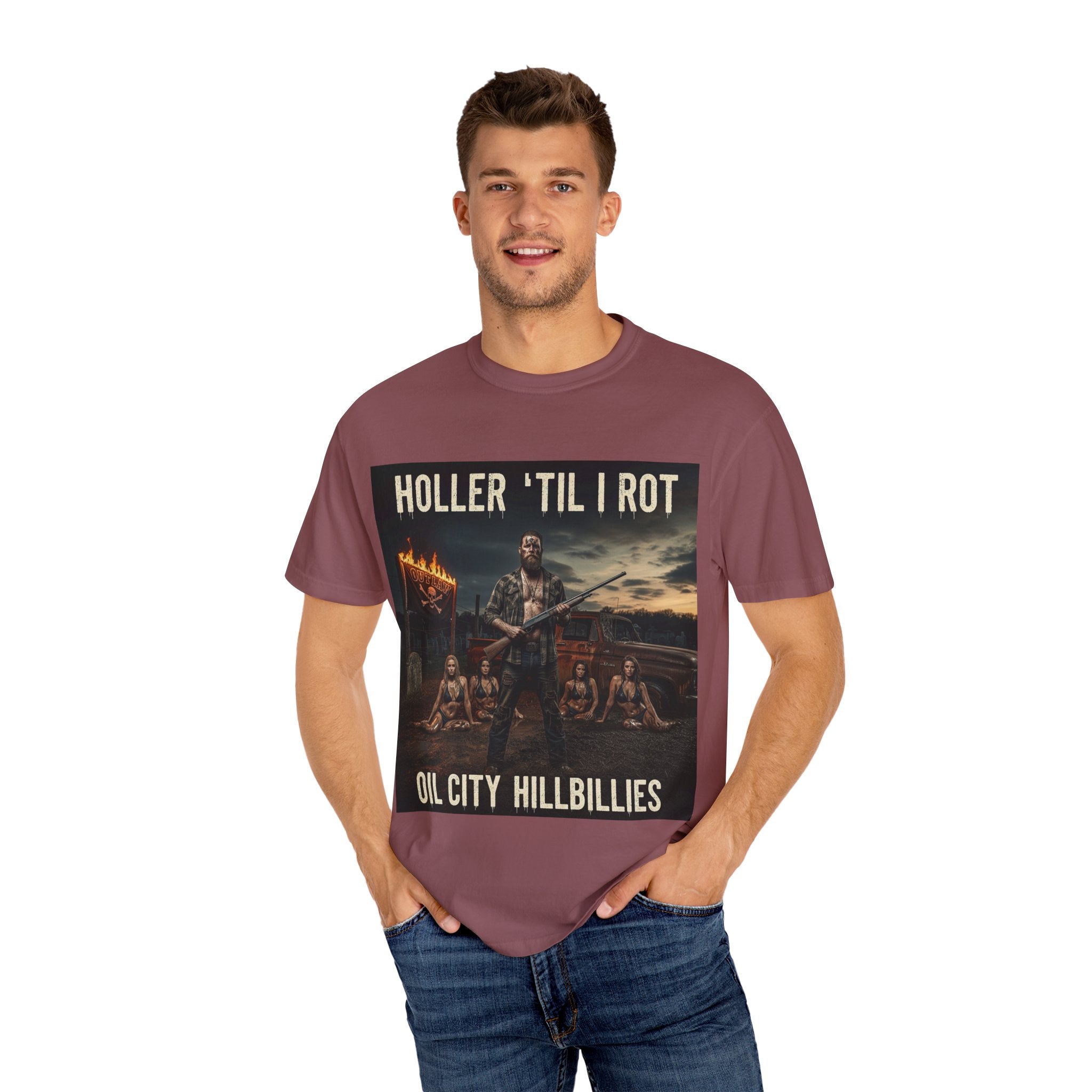 Unisex Graphic Tee - Holler 'Til I Rot, Oil City Hillbillies, Casual Wear, Music Fans, Vintage Style, Great Gift