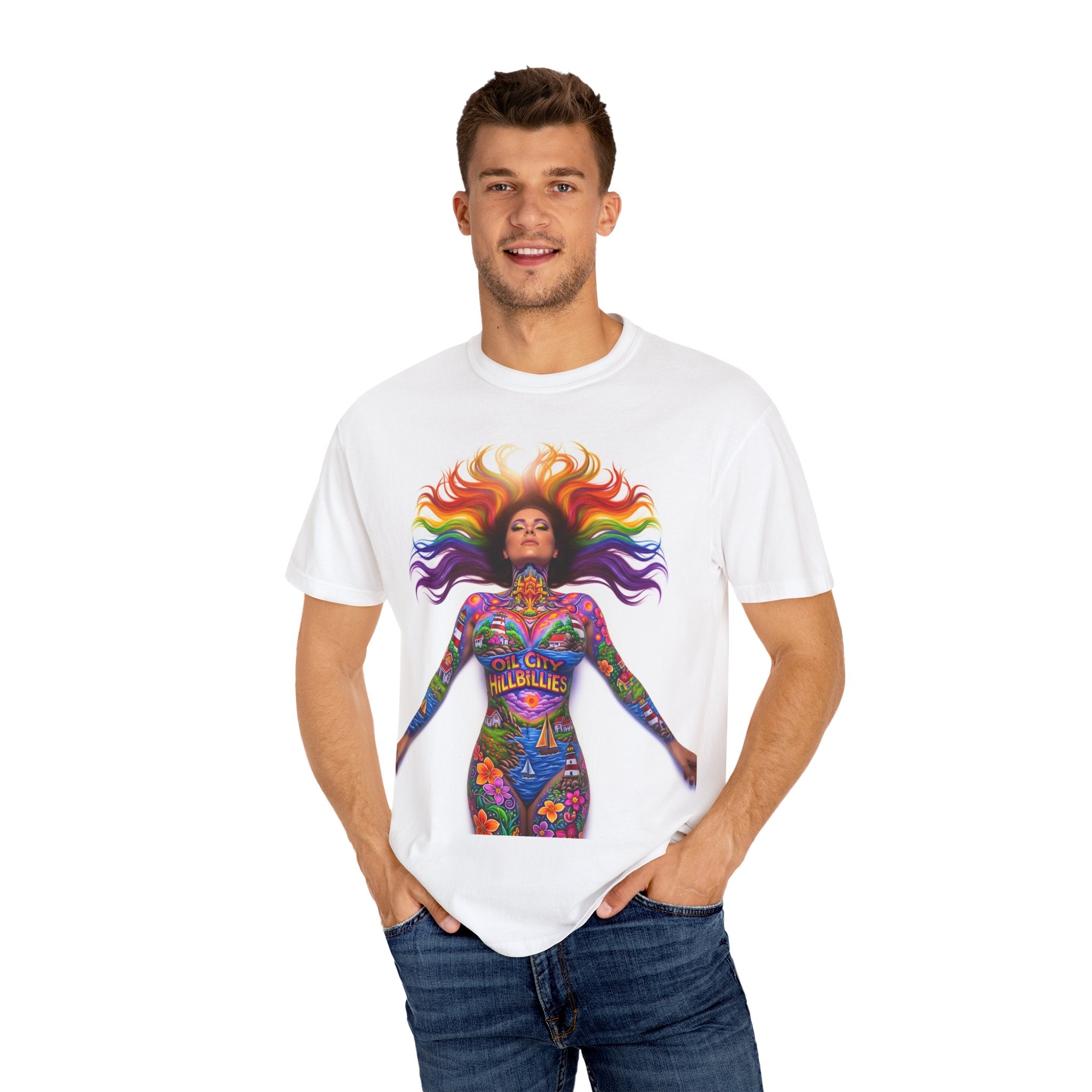 Oil City Hillbillies Full Body Art – Colorful Empowerment T-Shirt, Vibrant Art Tee, Unisex Graphic Shirt, Festival Wear, Pride Apparel, Gift for Artists