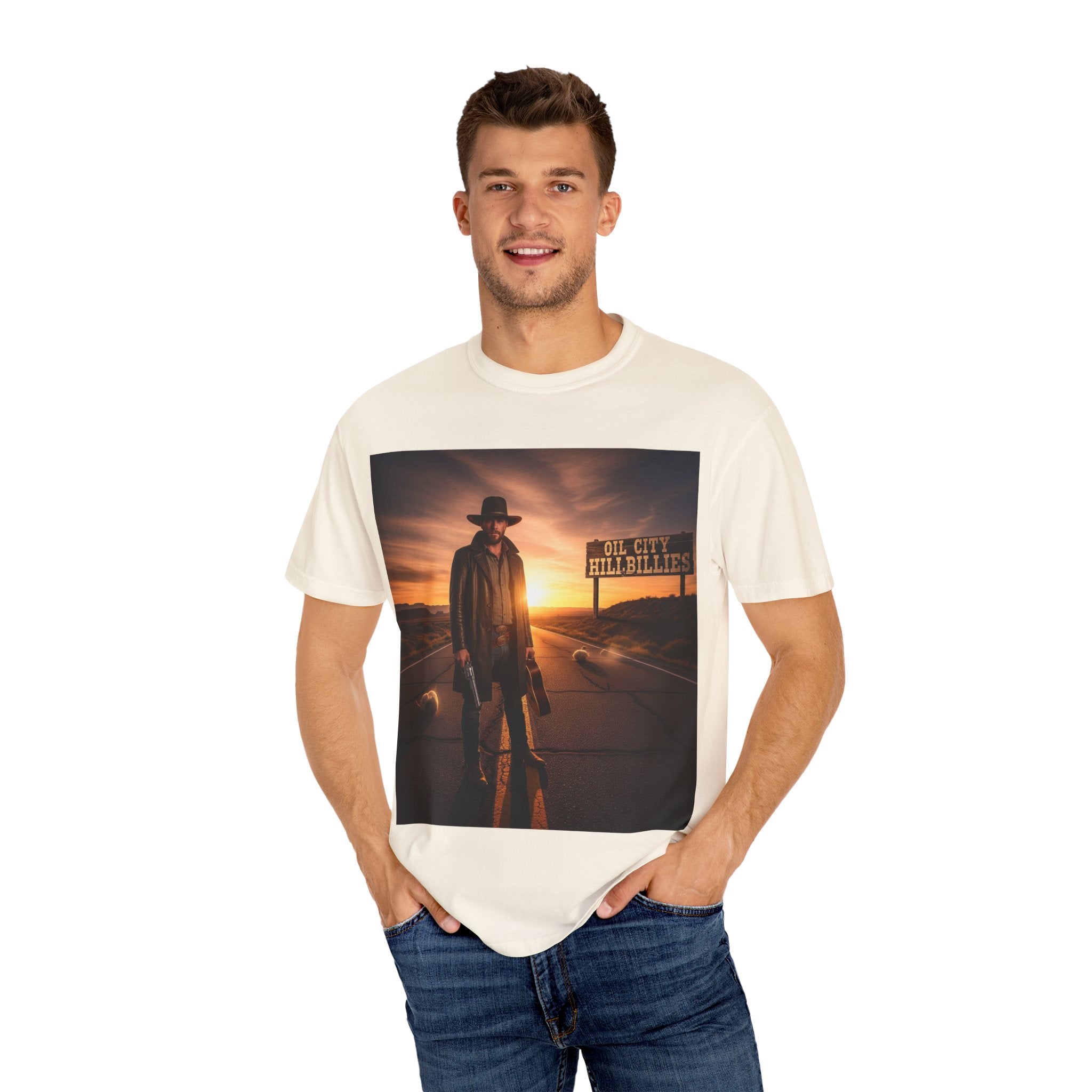 OCH Sunset Cowboy Graphic T-Shirt – Western Style Tee, Gift for Outlaw Country Fans, Casual Wear, Adventure Apparel, Unisex Fashion