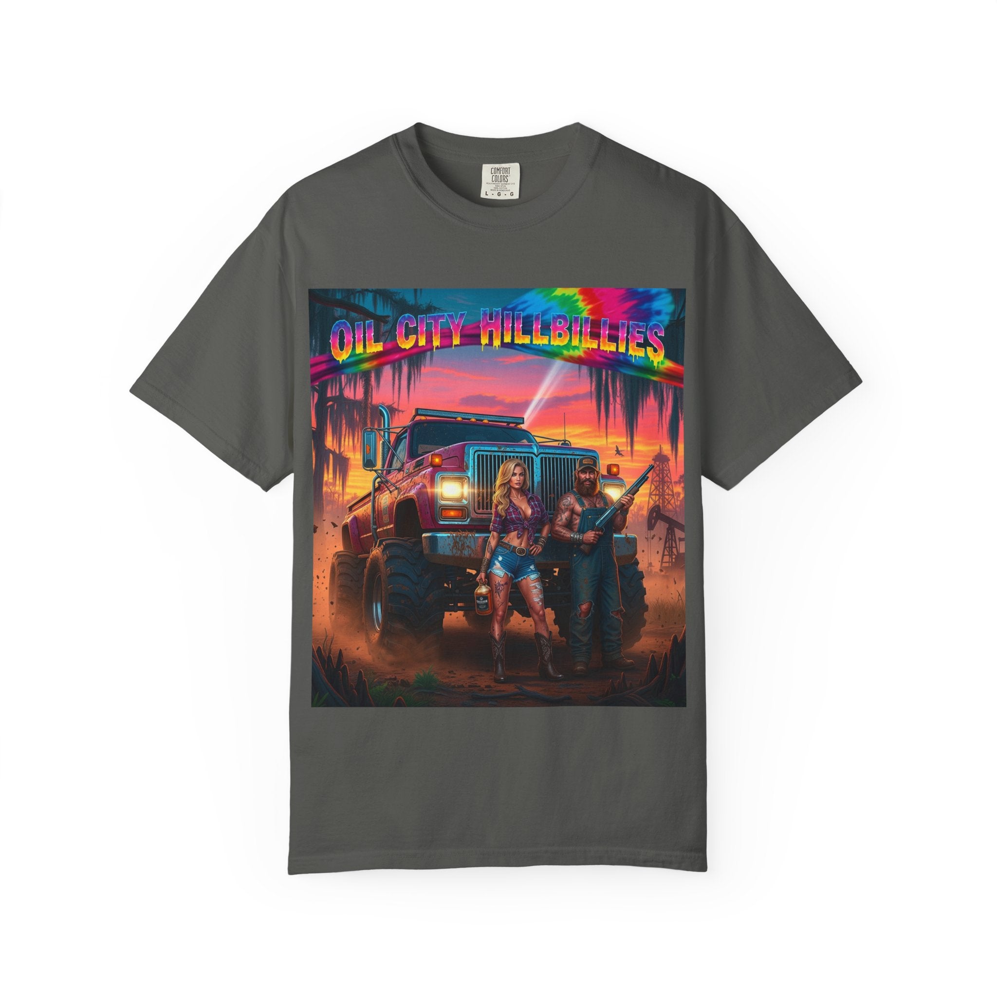 Vibrant Sunset T-Shirt for Oil City Hillbillies – Retro Graphic Tee, Summer Vibe Shirt, Unisex Casual Wear, Southern Festival Outfit