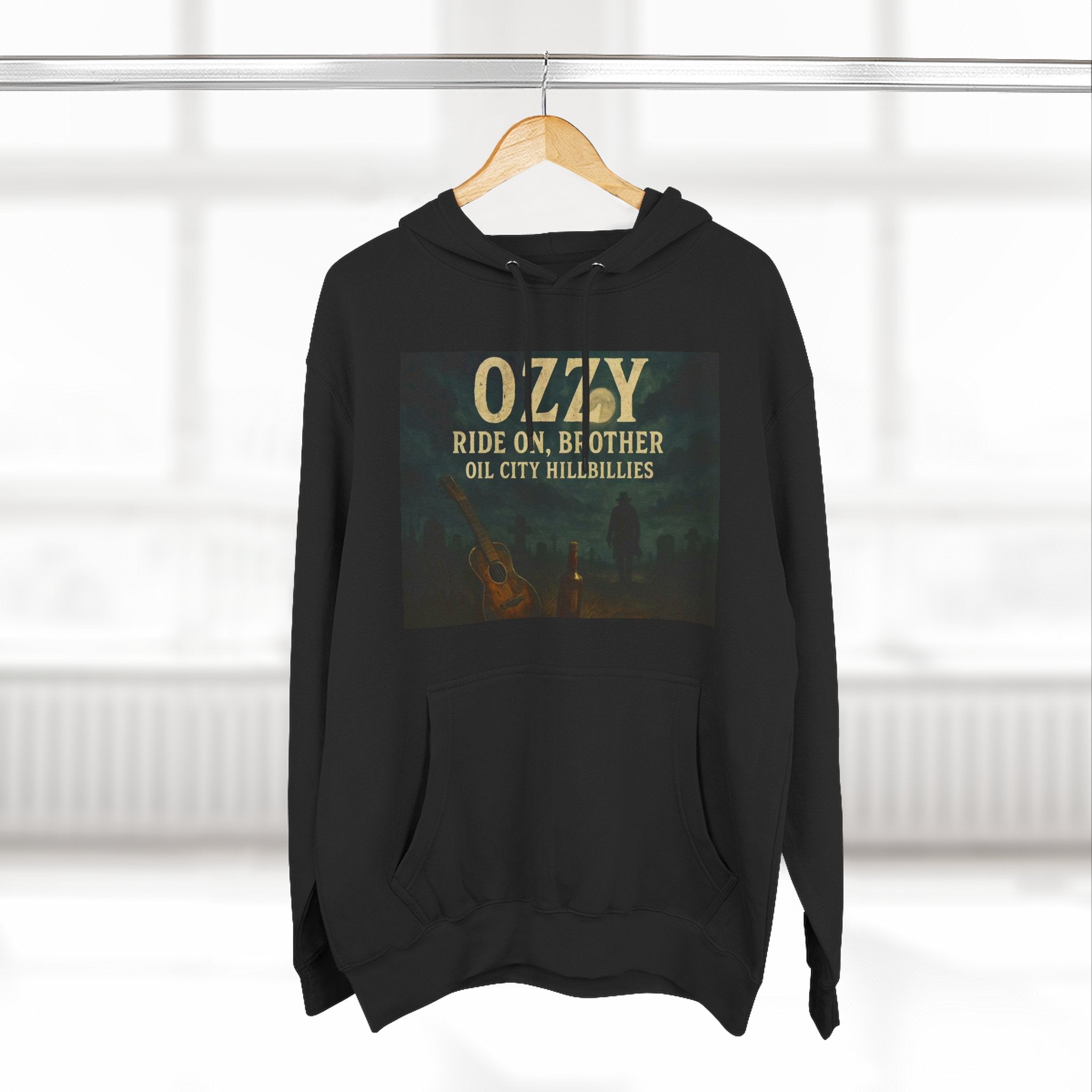 Ozzy-Inspired Oil City Hillbillies Three-Panel Fleece Hoodie, Cozy Layer for Music Lovers, Perfect Gift for Concert Goers, Ideal for Casual Outings, Great for Rock & Country Fans