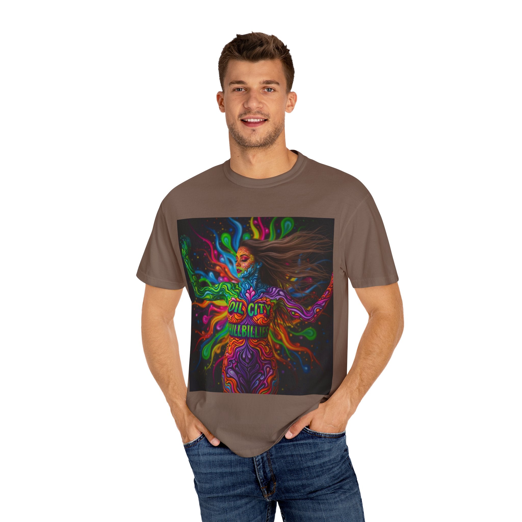 Garment-Dyed Oil City Hillbillies Tee Inspired by Southern Roots and Backwoods Culture, Bohemian T-shirt for Music Festivals, Artistic Outlaw Fashion Statement, Perfect Gift for Fans
