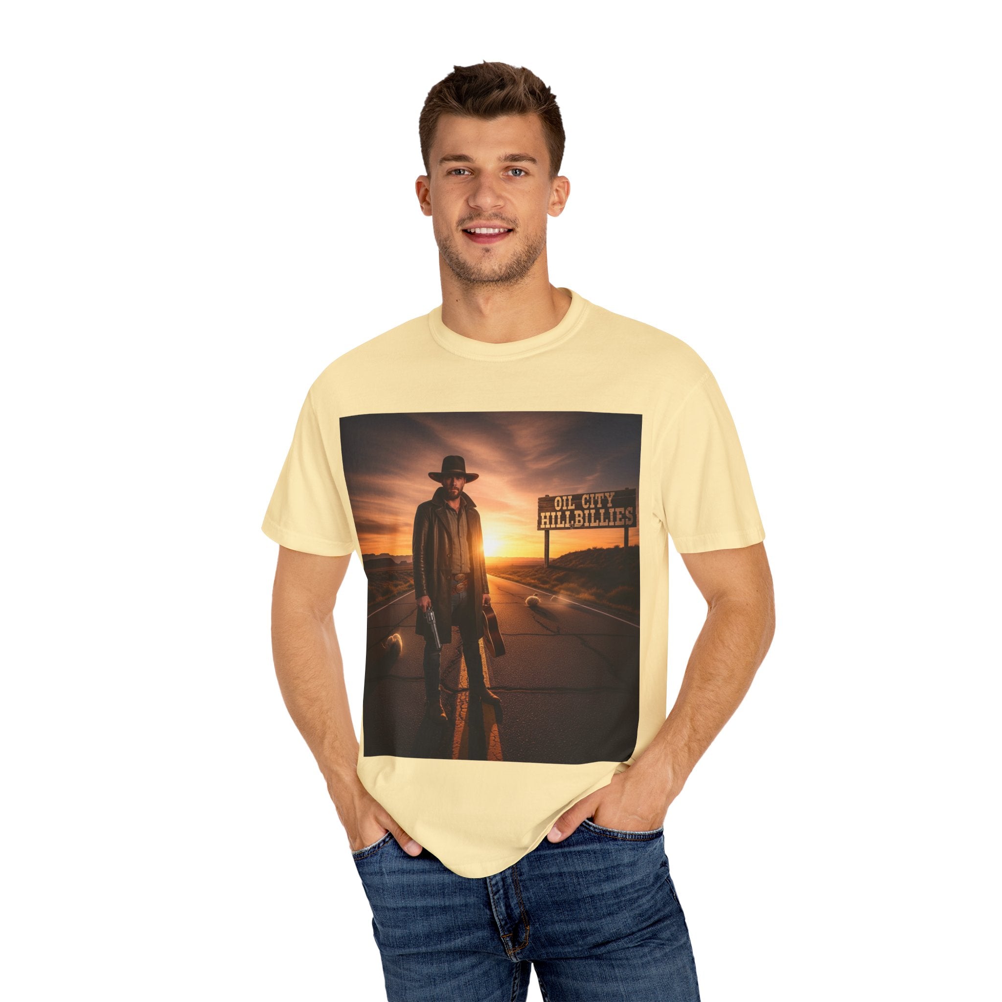 OCH Sunset Cowboy Graphic T-Shirt – Western Style Tee, Gift for Outlaw Country Fans, Casual Wear, Adventure Apparel, Unisex Fashion