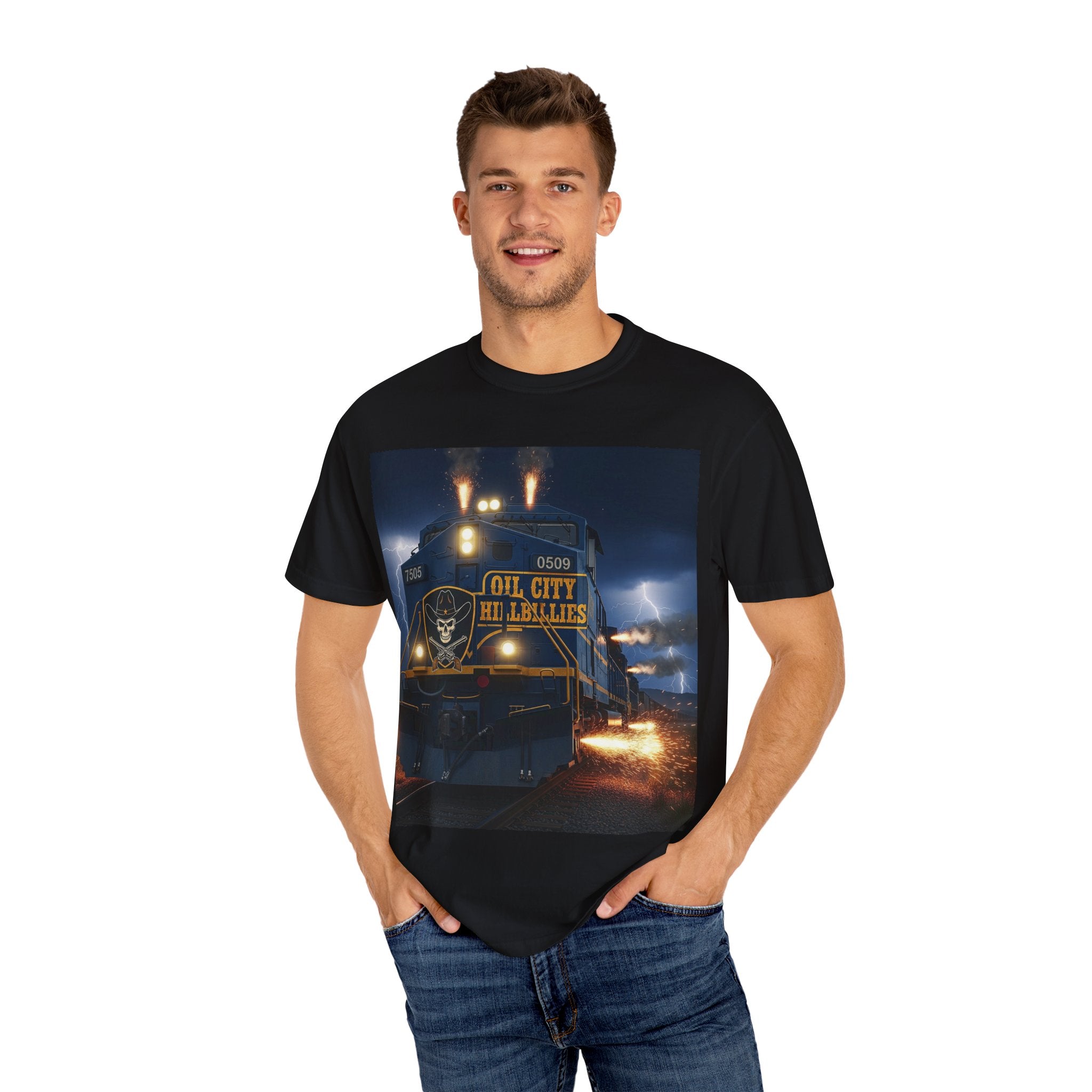Oil City Hillbillies Unisex Garment-Dyed T-Shirt – Vintage Western Tee, Gift for Outlaw Country Fans, Southern Music Merch, Casual Wear for Band Supporters
