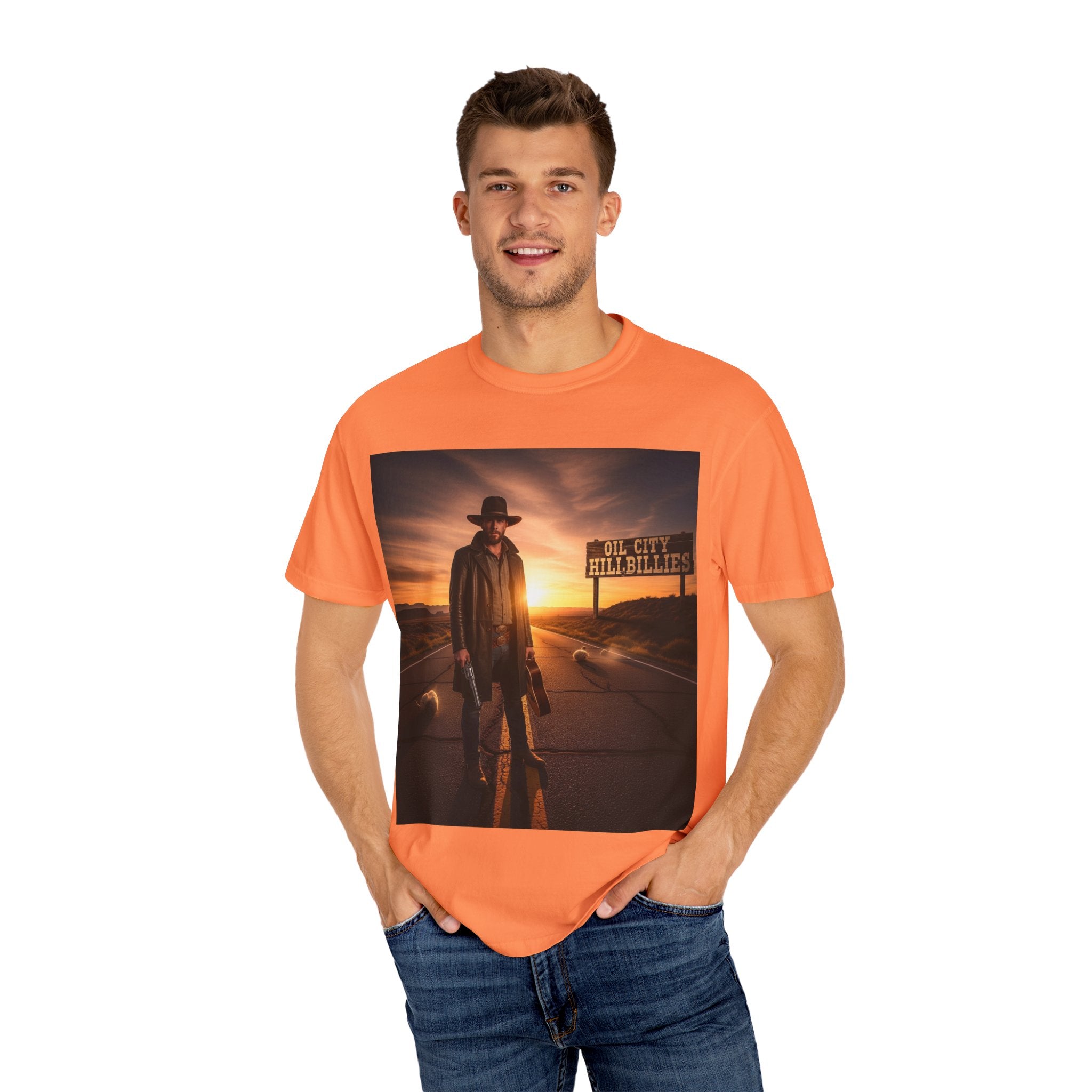 OCH Sunset Cowboy Graphic T-Shirt – Western Style Tee, Gift for Outlaw Country Fans, Casual Wear, Adventure Apparel, Unisex Fashion