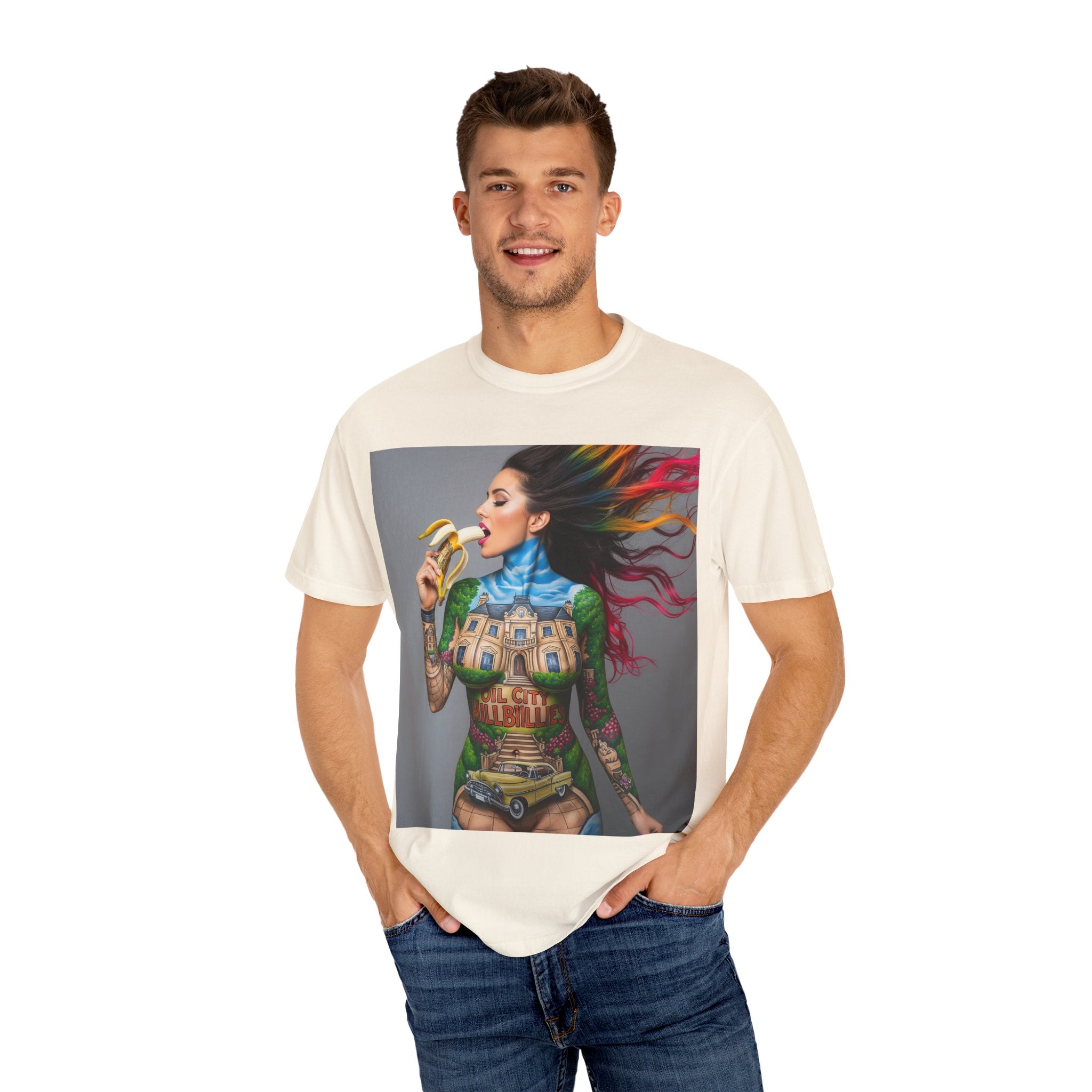 Vibrant Art Tee, Unisex Garment-Dyed T-shirt, Bohemian Style Shirt, Unique Gift, Festival Wear, Artistic Apparel