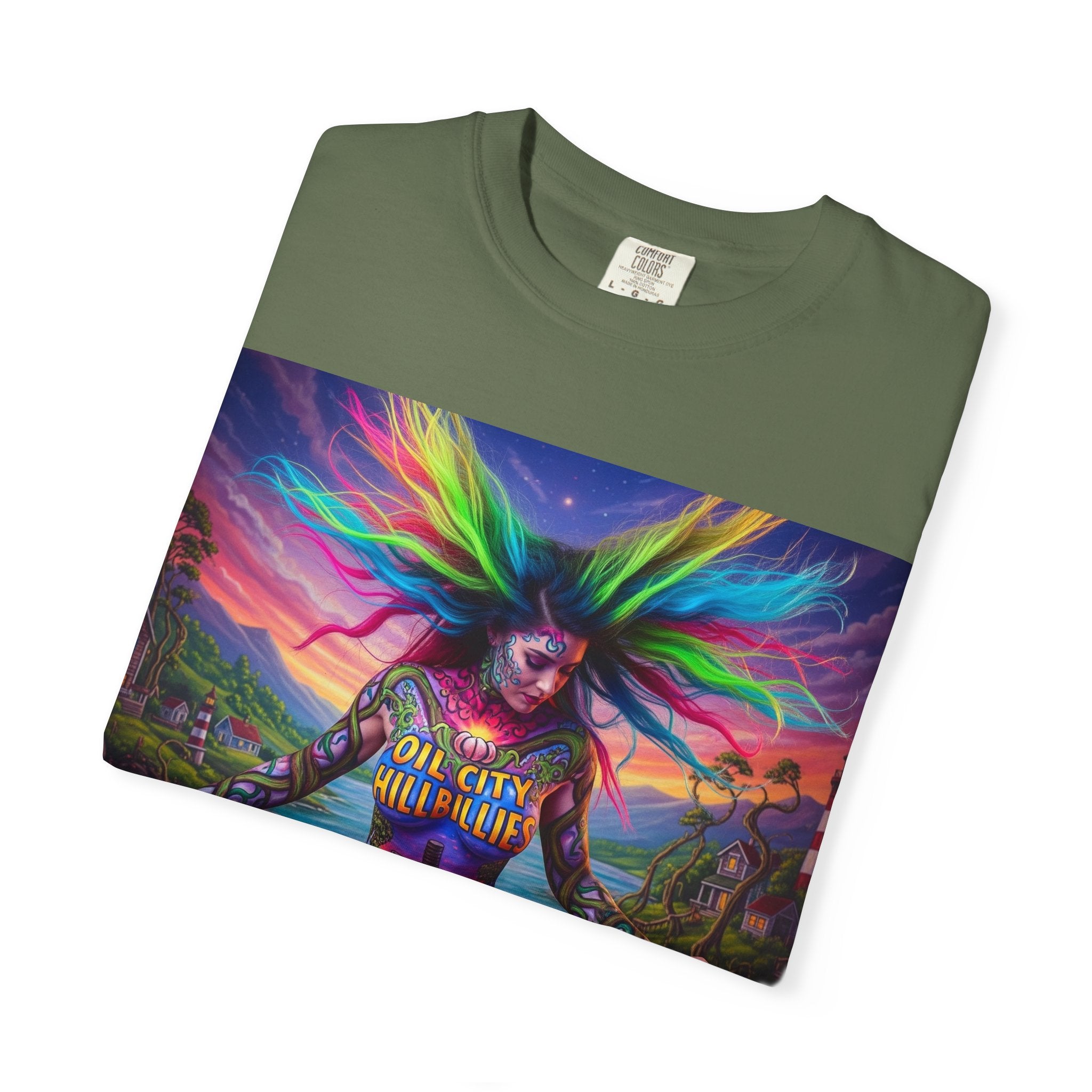 Vibrant Art T-Shirt, Oil City Hillbillies Colorful Graphic Tee, Unisex Gift, Casual Wear, Festival Shirt, Bohemian Style Apparel