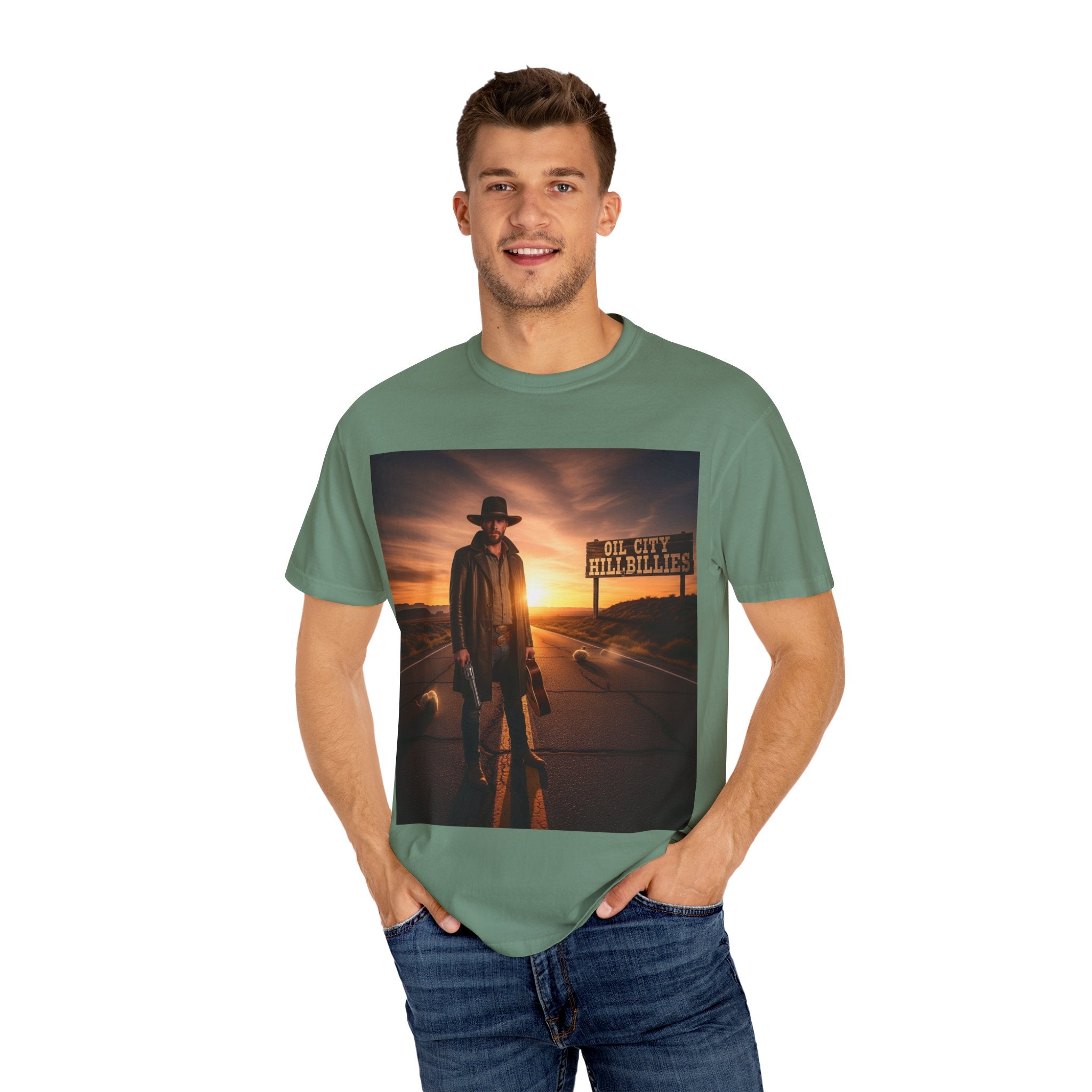 OCH Sunset Cowboy Graphic T-Shirt – Western Style Tee, Gift for Outlaw Country Fans, Casual Wear, Adventure Apparel, Unisex Fashion