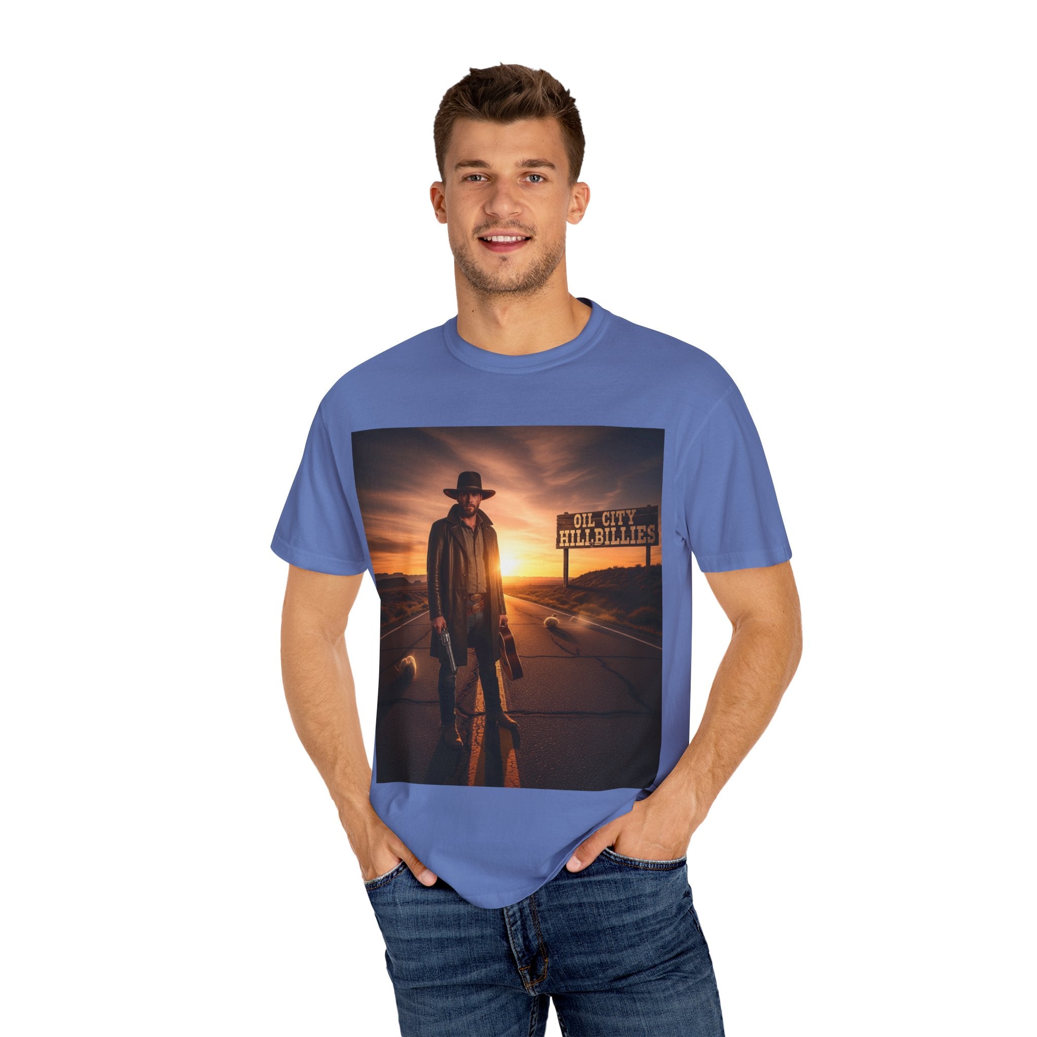 OCH Sunset Cowboy Graphic T-Shirt – Western Style Tee, Gift for Outlaw Country Fans, Casual Wear, Adventure Apparel, Unisex Fashion