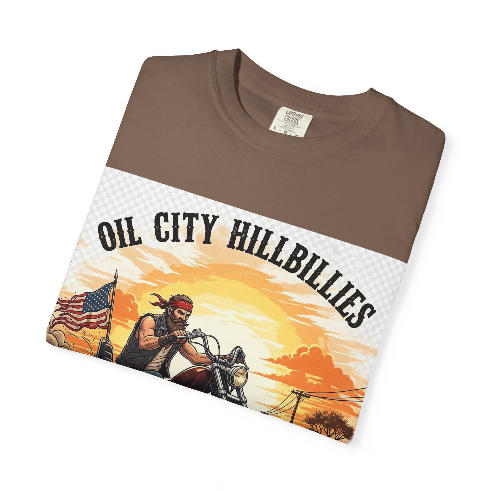 Oil City Hillbillies Motorcycle T-Shirt, Unisex Garment-Dyed Tee for Bikers, Vintage Style Gift, Casual Wear, Adventure Shirt