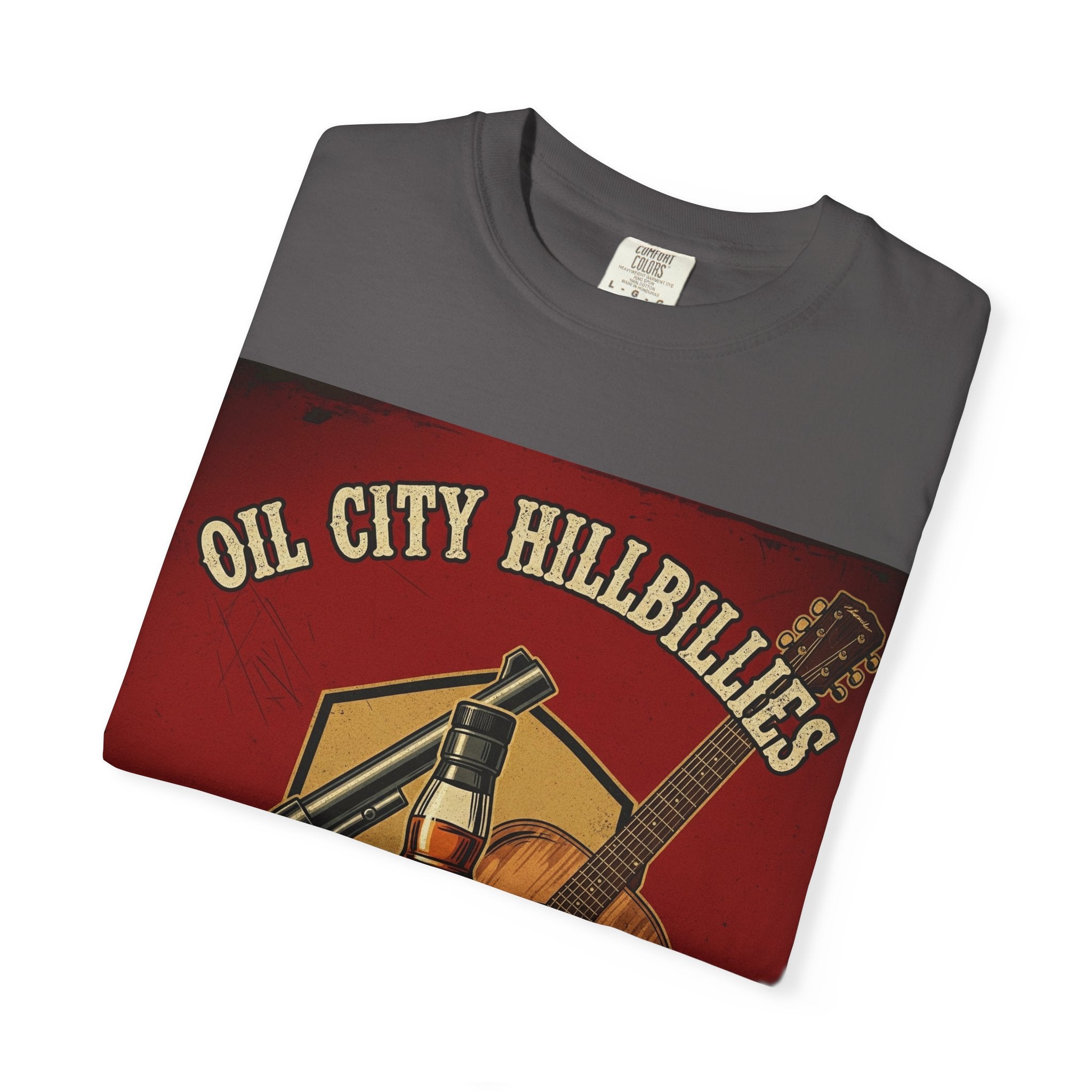 Oil City Hillbillies Whiskey-Themed T-Shirt – Rustic Style Shirt, Gift for Outlaw Country Fans, Casual Wear, Unisex Graphic Band Tee