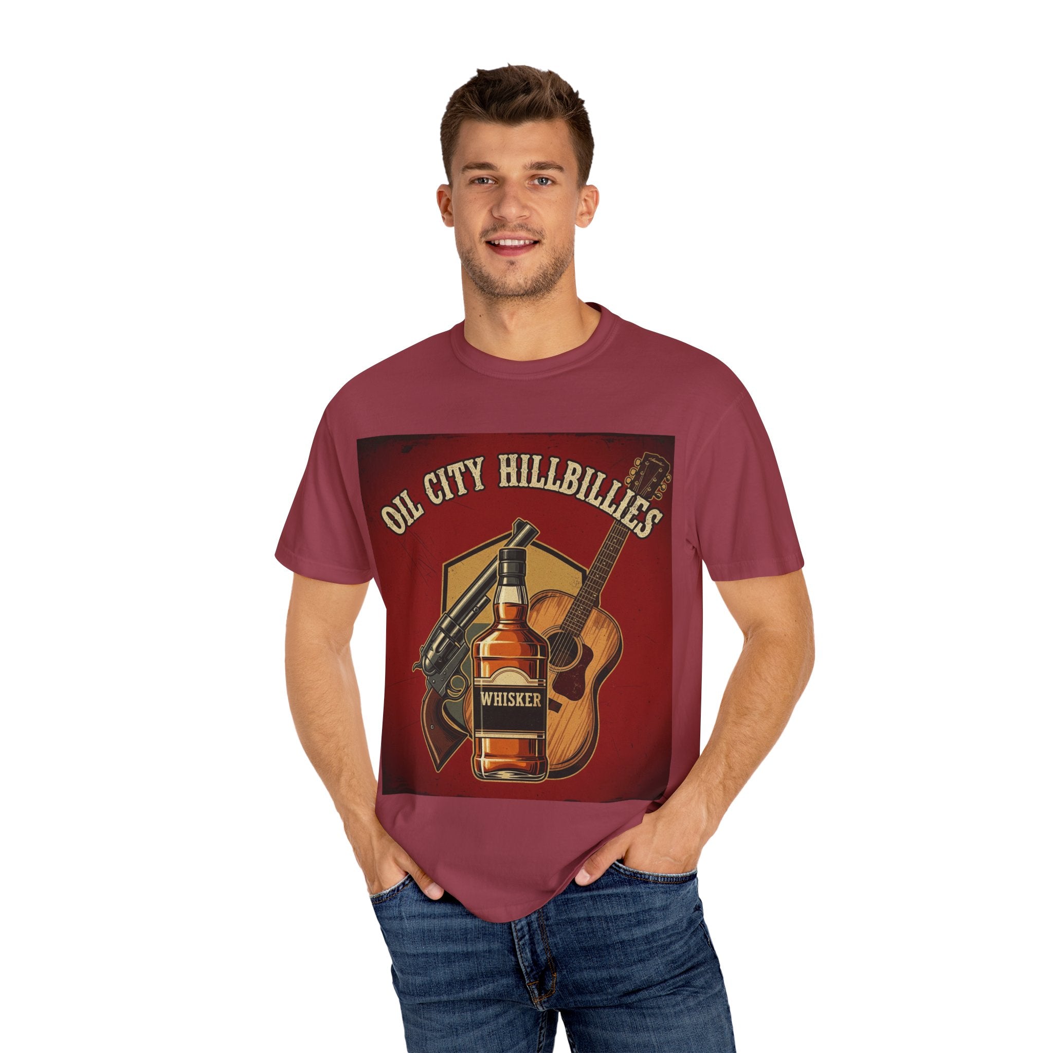 Oil City Hillbillies Whiskey-Themed T-Shirt – Rustic Style Shirt, Gift for Outlaw Country Fans, Casual Wear, Unisex Graphic Band Tee