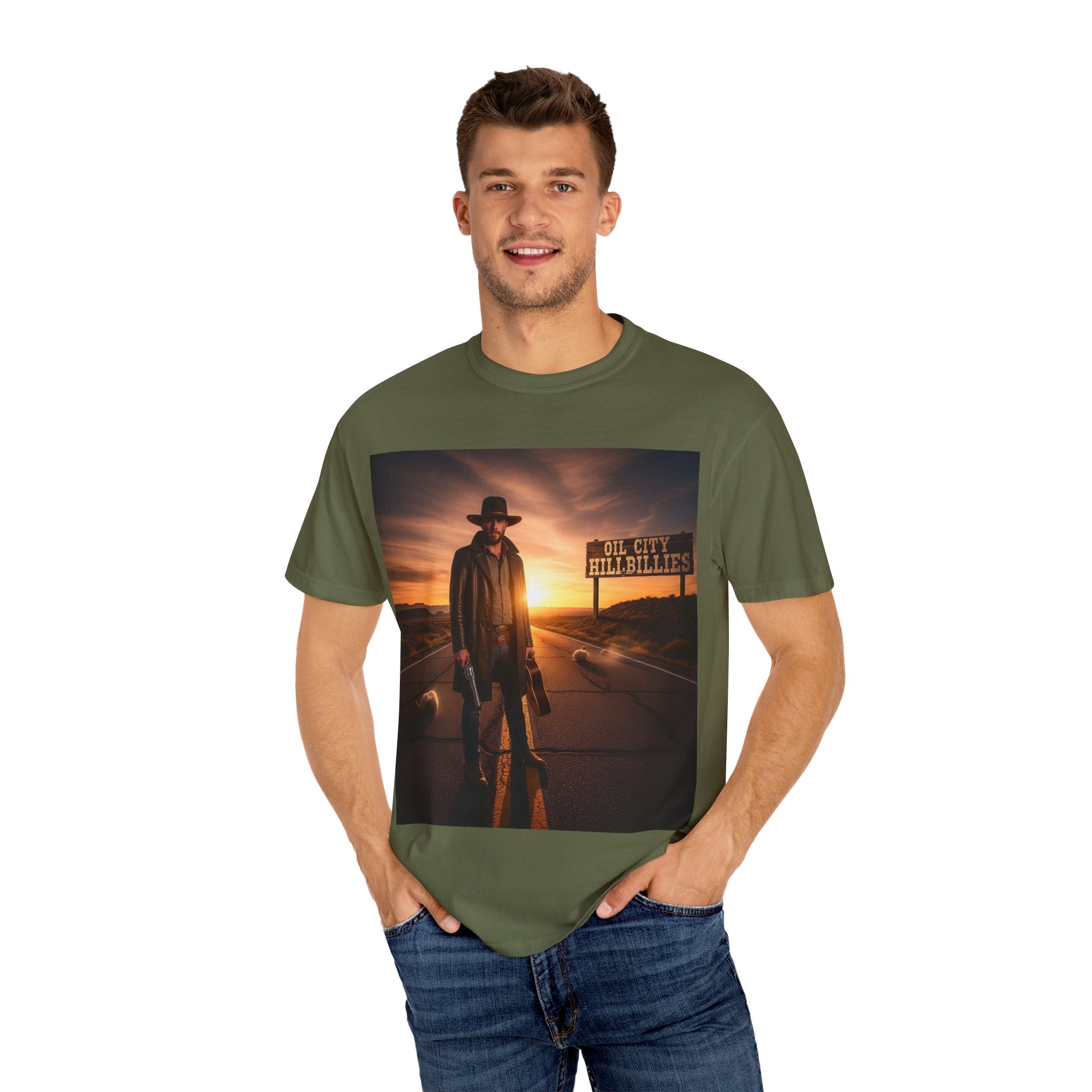 OCH Sunset Cowboy Graphic T-Shirt – Western Style Tee, Gift for Outlaw Country Fans, Casual Wear, Adventure Apparel, Unisex Fashion