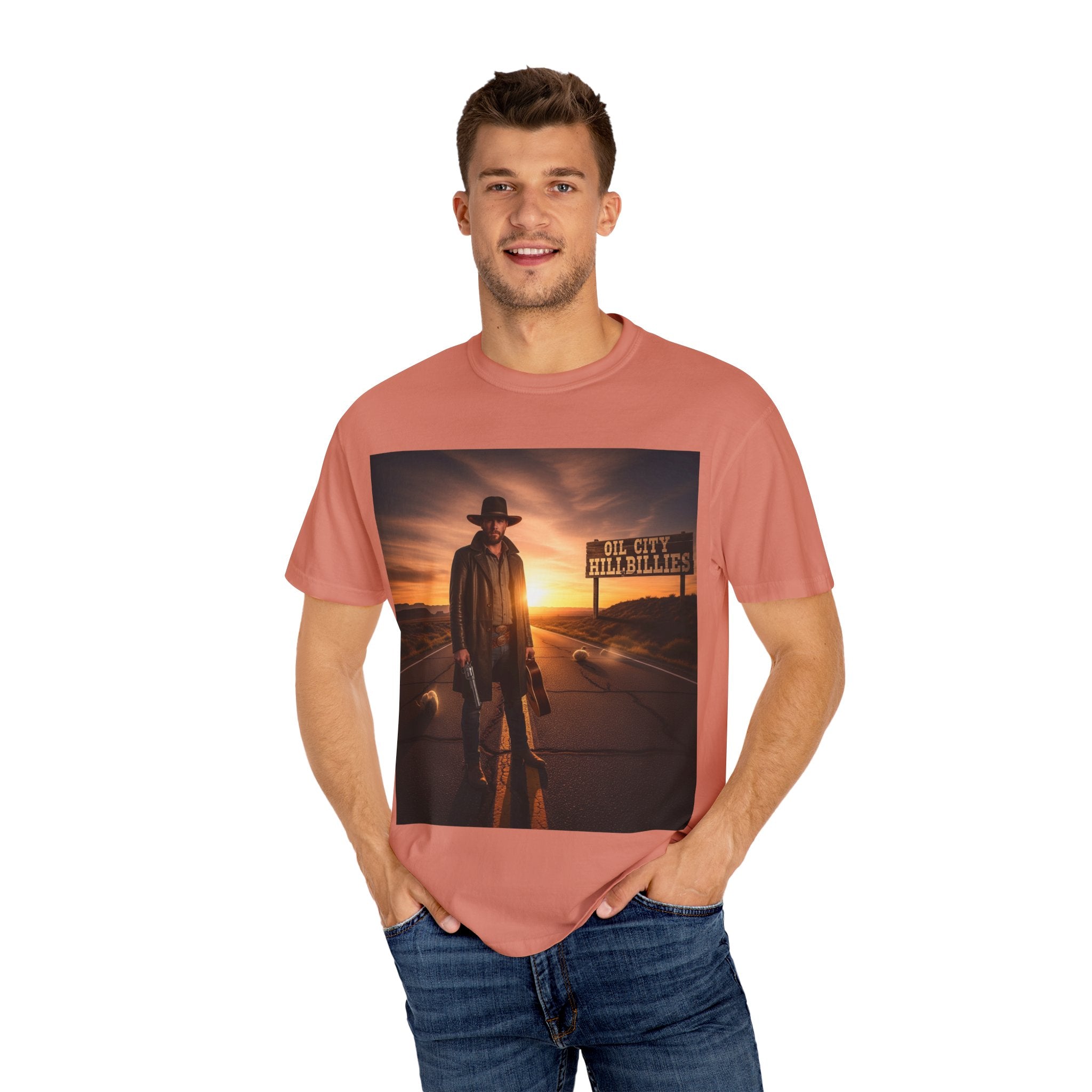 OCH Sunset Cowboy Graphic T-Shirt – Western Style Tee, Gift for Outlaw Country Fans, Casual Wear, Adventure Apparel, Unisex Fashion