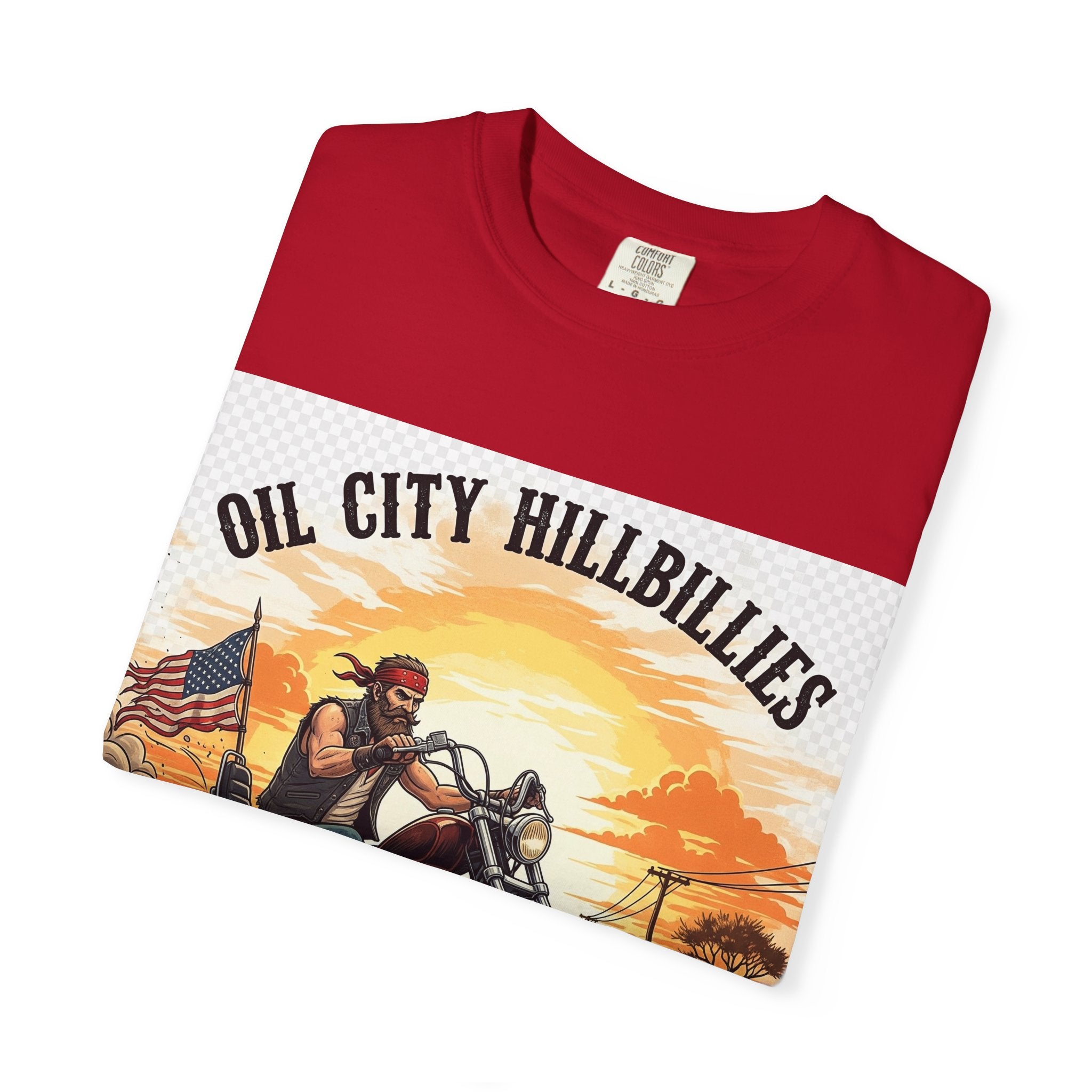 Oil City Hillbillies Motorcycle T-Shirt, Unisex Garment-Dyed Tee for Bikers, Vintage Style Gift, Casual Wear, Adventure Shirt