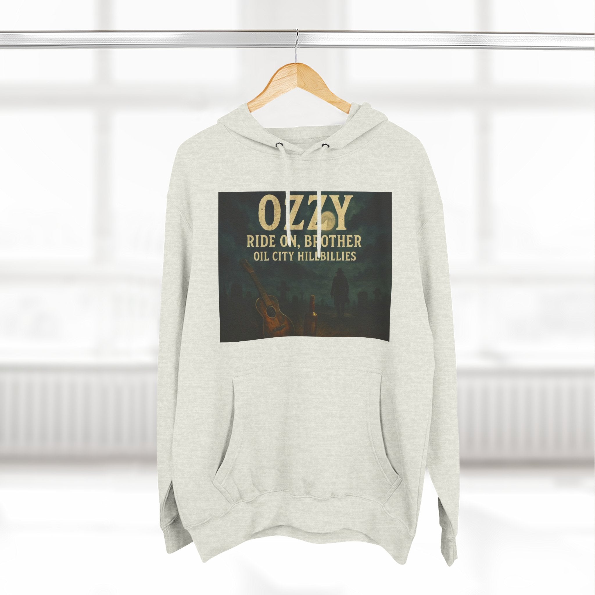 Ozzy-Inspired Oil City Hillbillies Three-Panel Fleece Hoodie, Cozy Layer for Music Lovers, Perfect Gift for Concert Goers, Ideal for Casual Outings, Great for Rock & Country Fans
