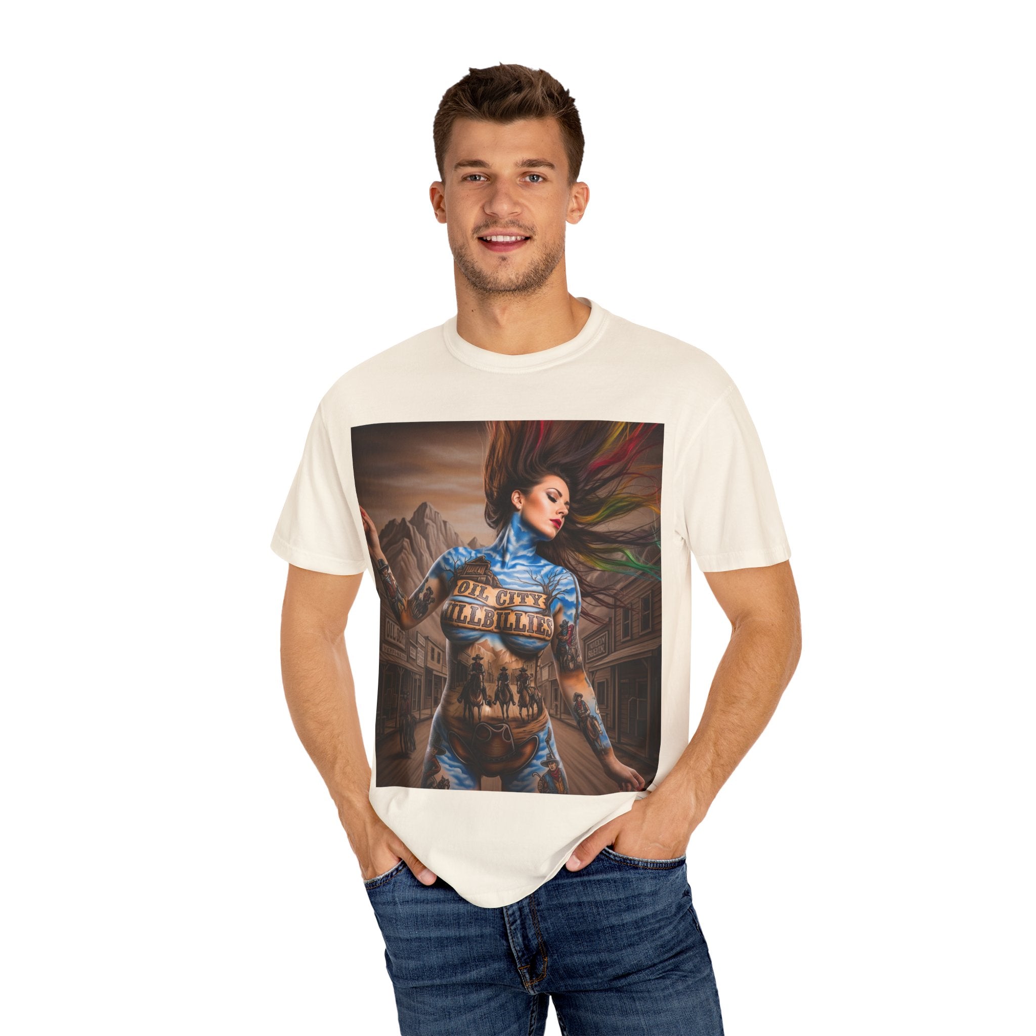 Garment-Dyed Oil City Hillbillies Tee Inspired by Southern Roots and Backwoods Culture, Bohemian T-shirt for Music Festivals, Artistic Outlaw Fashion Statement, Perfect Gift for Fans