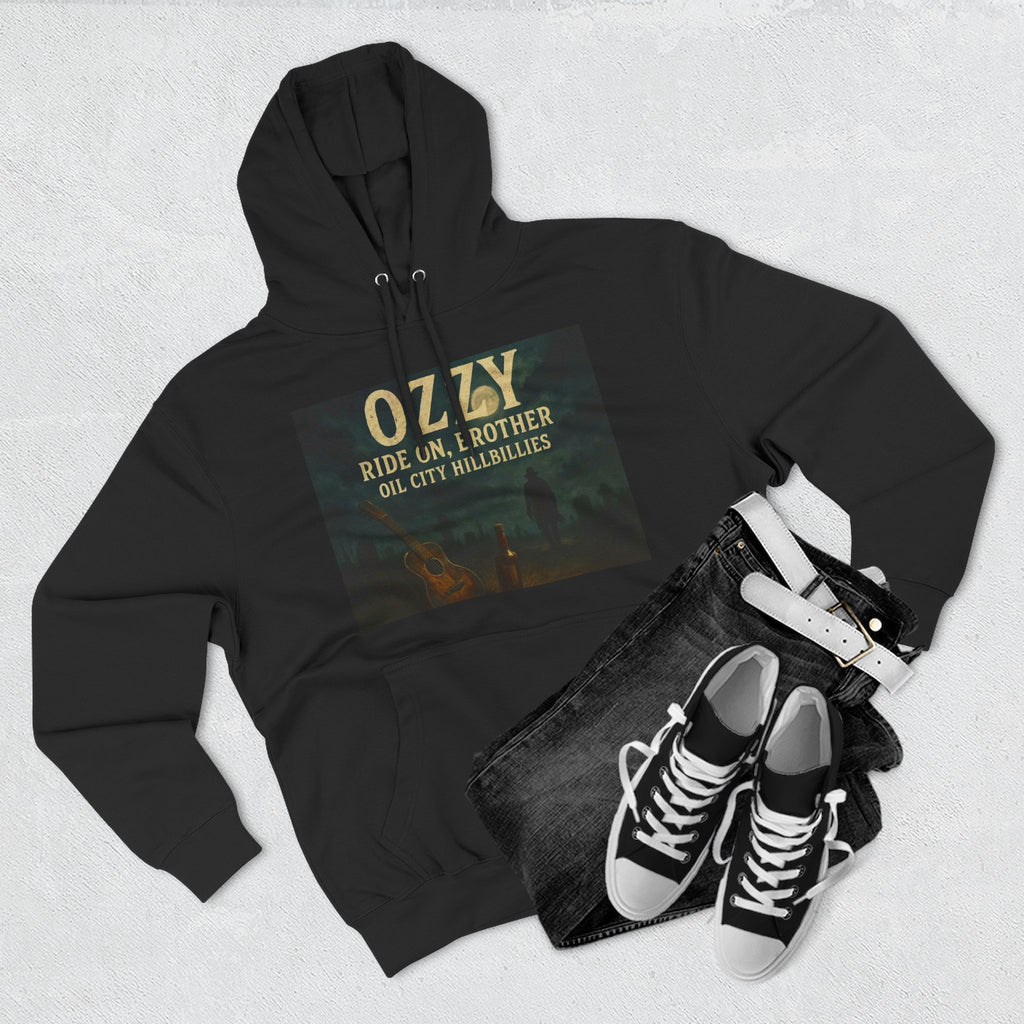 Ozzy-Inspired Oil City Hillbillies Three-Panel Fleece Hoodie, Cozy Layer for Music Lovers, Perfect Gift for Concert Goers, Ideal for Casual Outings, Great for Rock & Country Fans