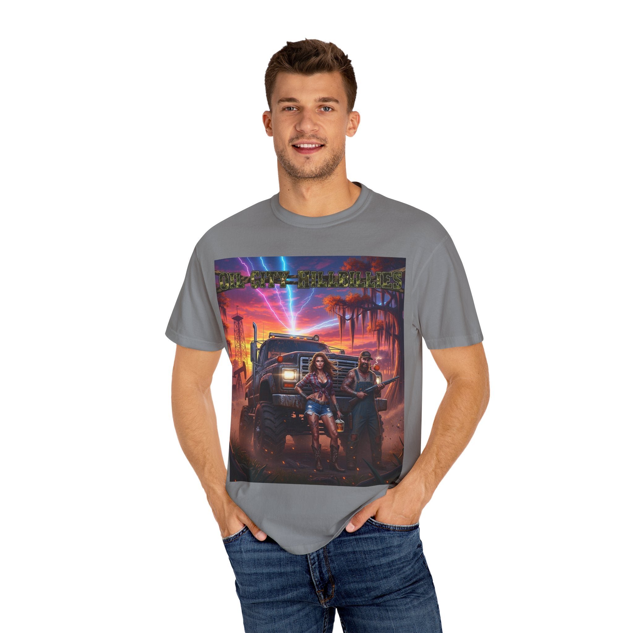Oil City Hillbillies Adventurous Graphic T-Shirt – Fun Gift for Outdoor Lovers, Summer Vibes, Unisex Casual Wear, Adventure Shirt, Retro Band Tee