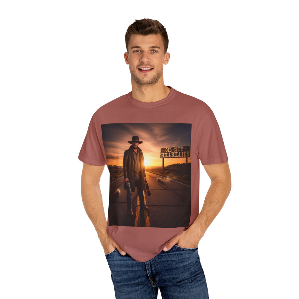 OCH Sunset Cowboy Graphic T-Shirt – Western Style Tee, Gift for Outlaw Country Fans, Casual Wear, Adventure Apparel, Unisex Fashion