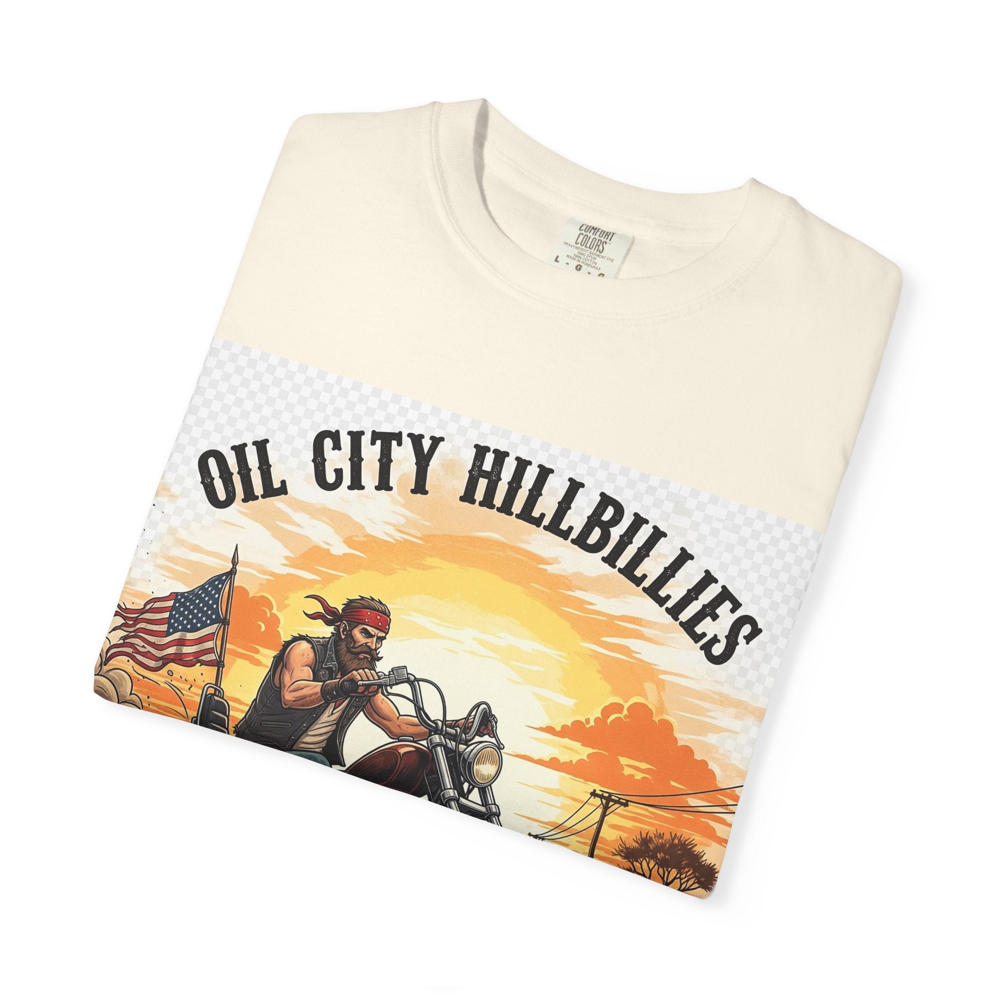 Oil City Hillbillies Motorcycle T-Shirt, Unisex Garment-Dyed Tee for Bikers, Vintage Style Gift, Casual Wear, Adventure Shirt