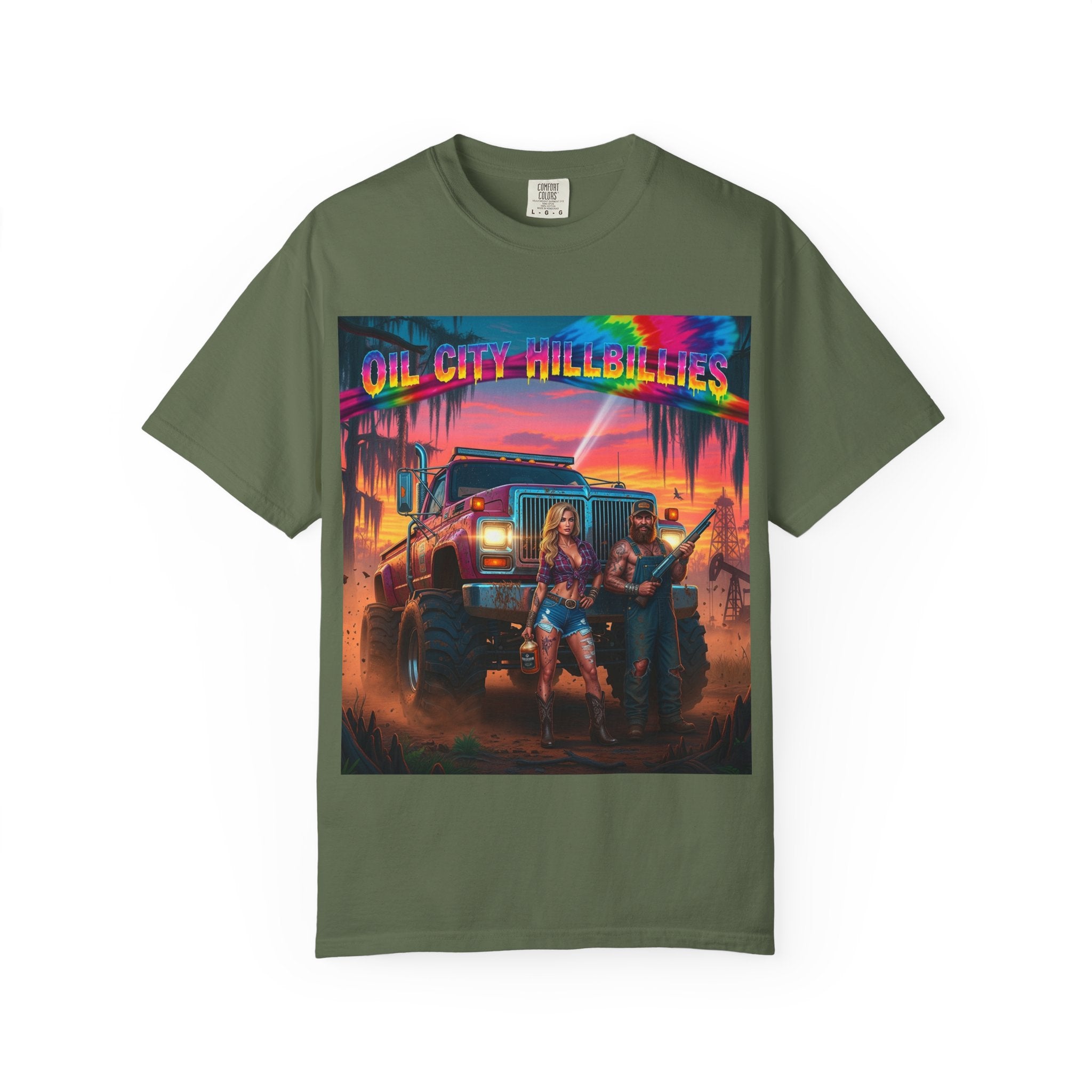 Vibrant Sunset T-Shirt for Oil City Hillbillies – Retro Graphic Tee, Summer Vibe Shirt, Unisex Casual Wear, Southern Festival Outfit