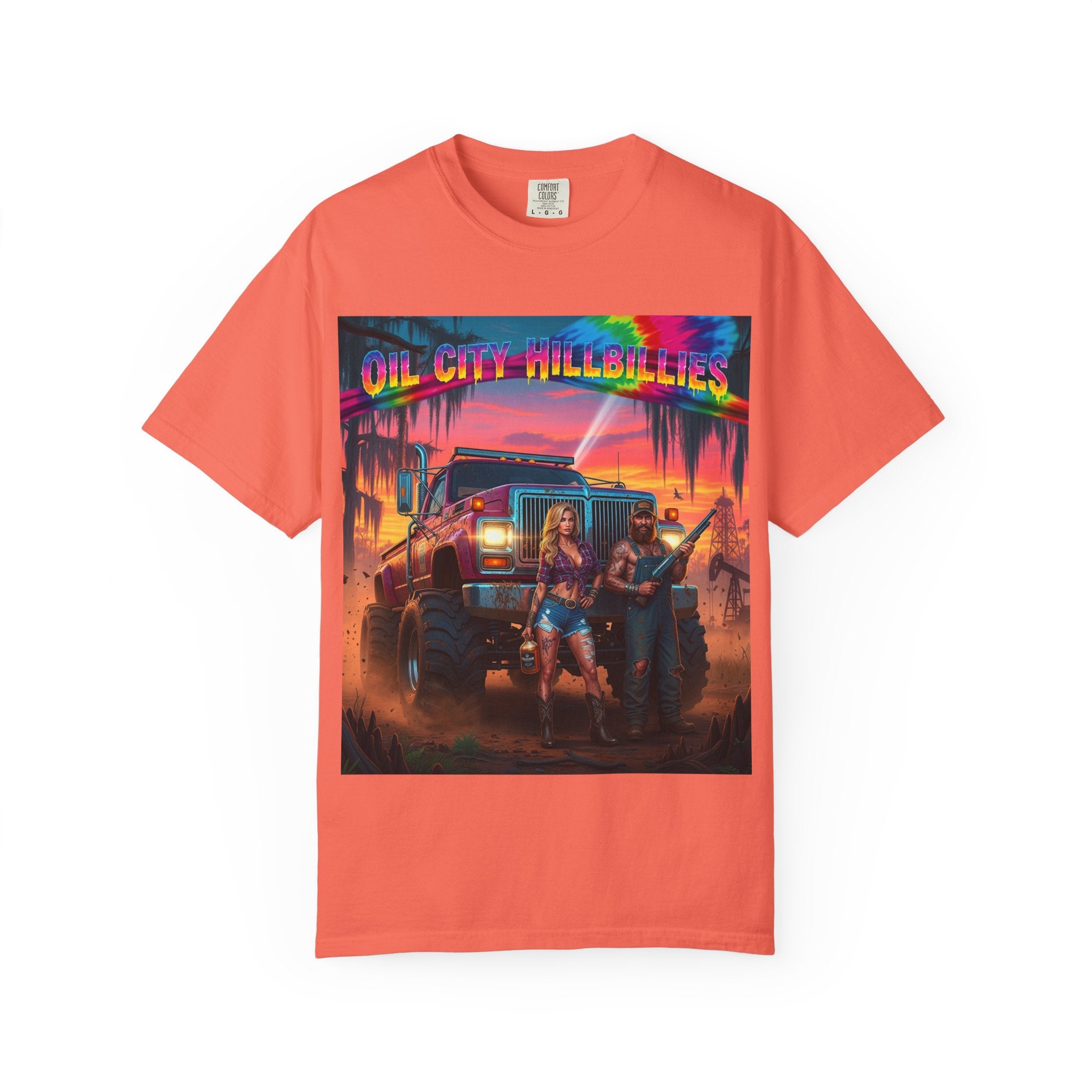 Vibrant Sunset T-Shirt for Oil City Hillbillies – Retro Graphic Tee, Summer Vibe Shirt, Unisex Casual Wear, Southern Festival Outfit