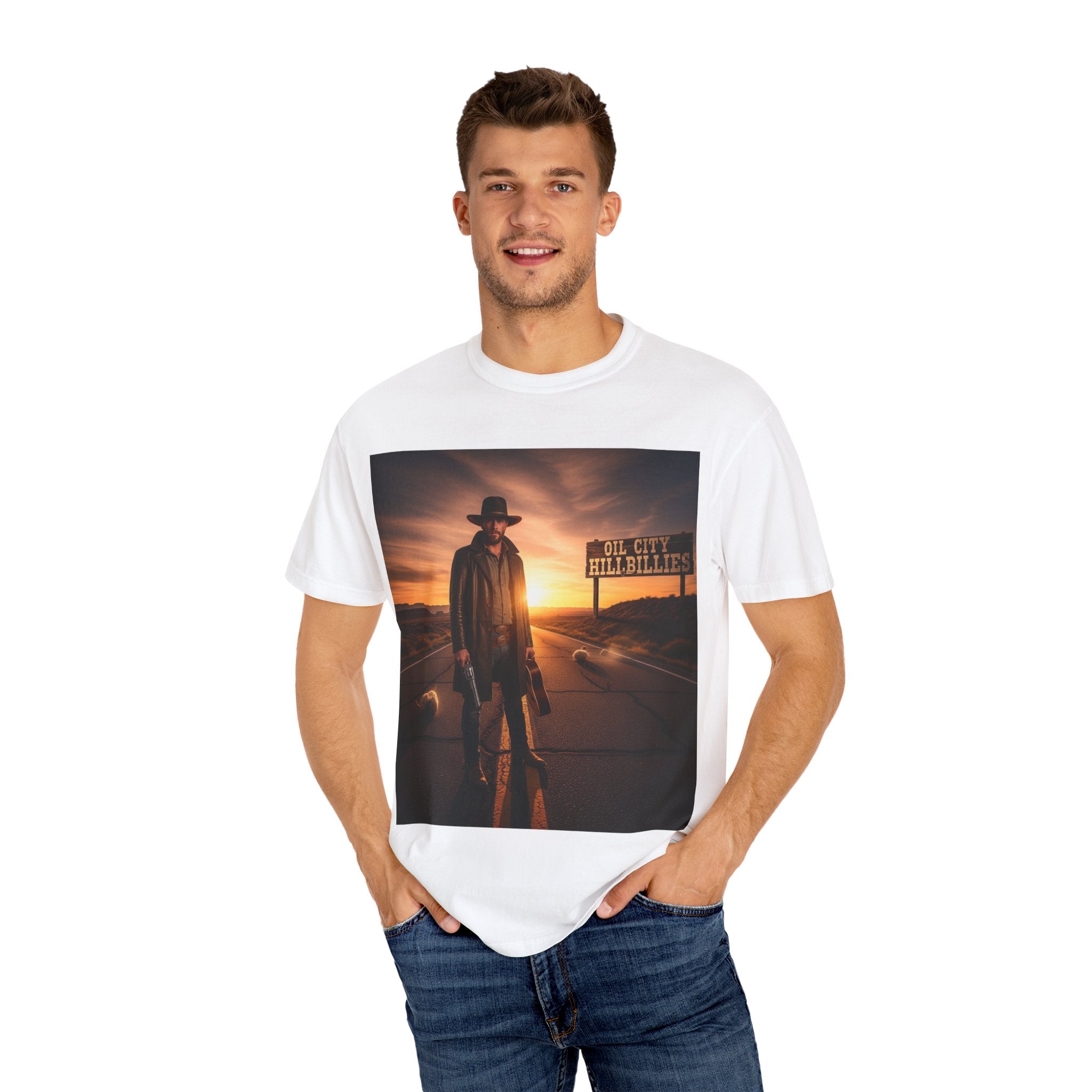 OCH Sunset Cowboy Graphic T-Shirt – Western Style Tee, Gift for Outlaw Country Fans, Casual Wear, Adventure Apparel, Unisex Fashion