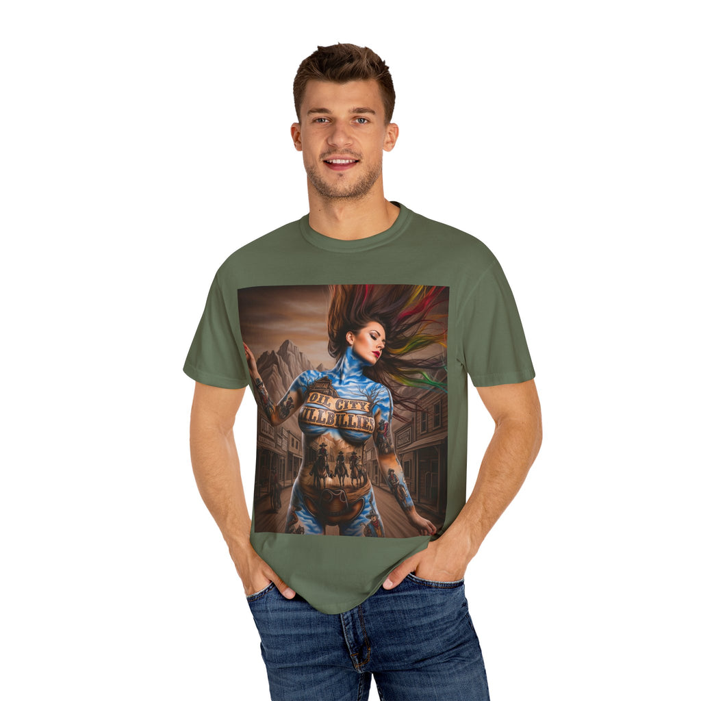 Garment-Dyed Oil City Hillbillies Tee Inspired by Southern Roots and Backwoods Culture, Bohemian T-shirt for Music Festivals, Artistic Outlaw Fashion Statement, Perfect Gift for Fans