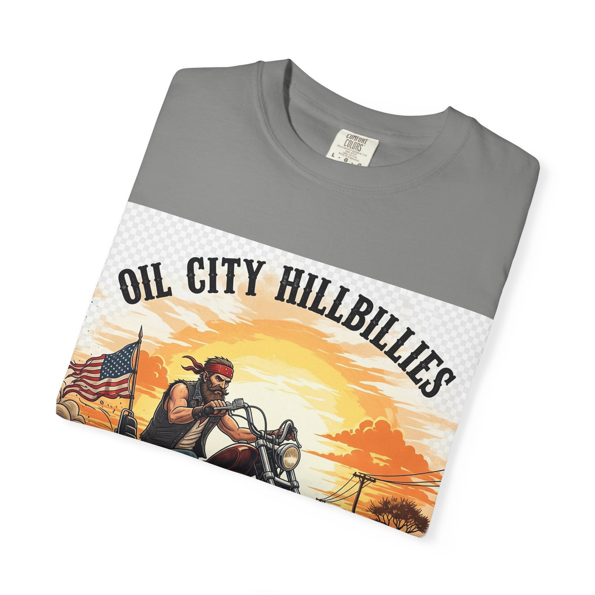 Oil City Hillbillies Motorcycle T-Shirt, Unisex Garment-Dyed Tee for Bikers, Vintage Style Gift, Casual Wear, Adventure Shirt