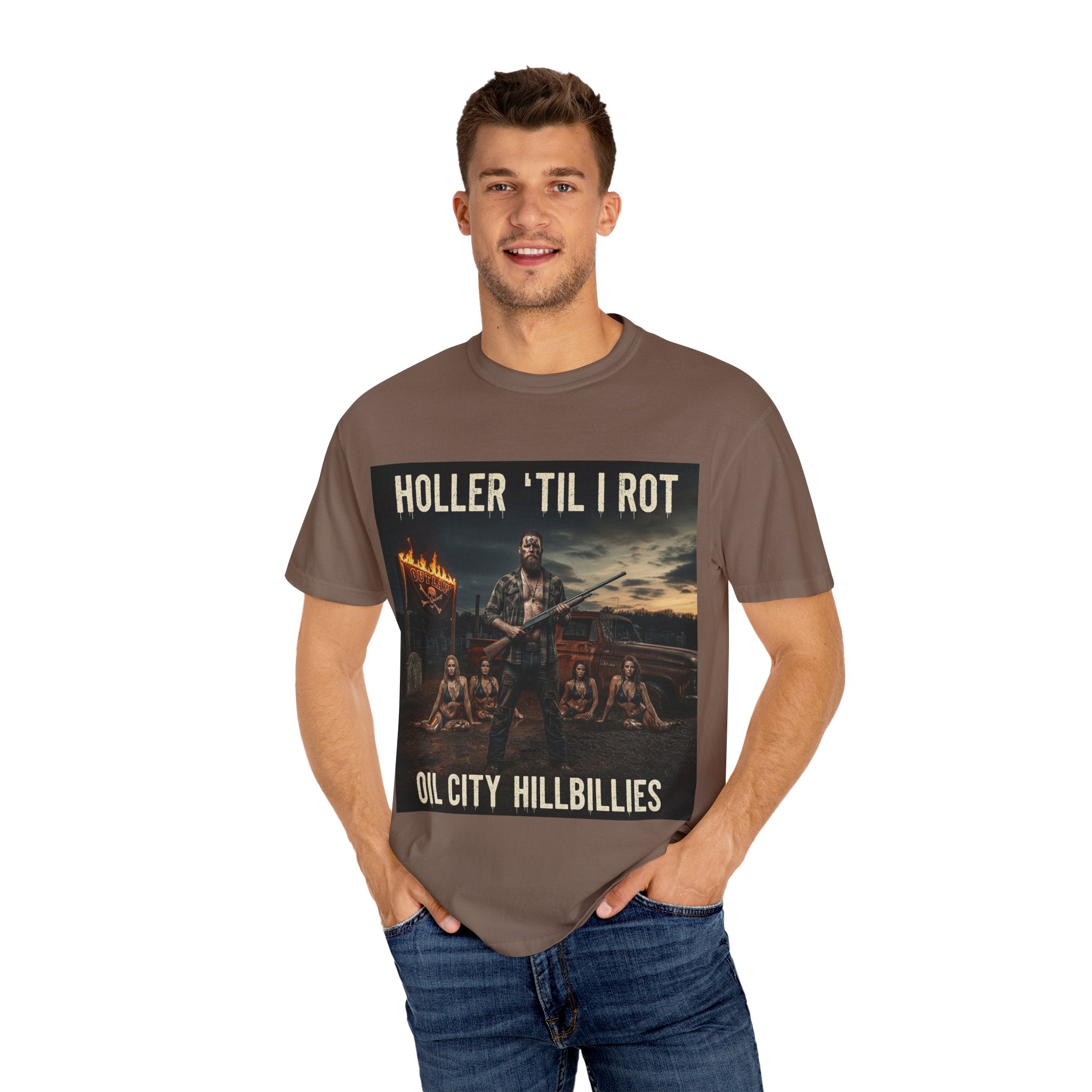 Unisex Graphic Tee - Holler 'Til I Rot, Oil City Hillbillies, Casual Wear, Music Fans, Vintage Style, Great Gift