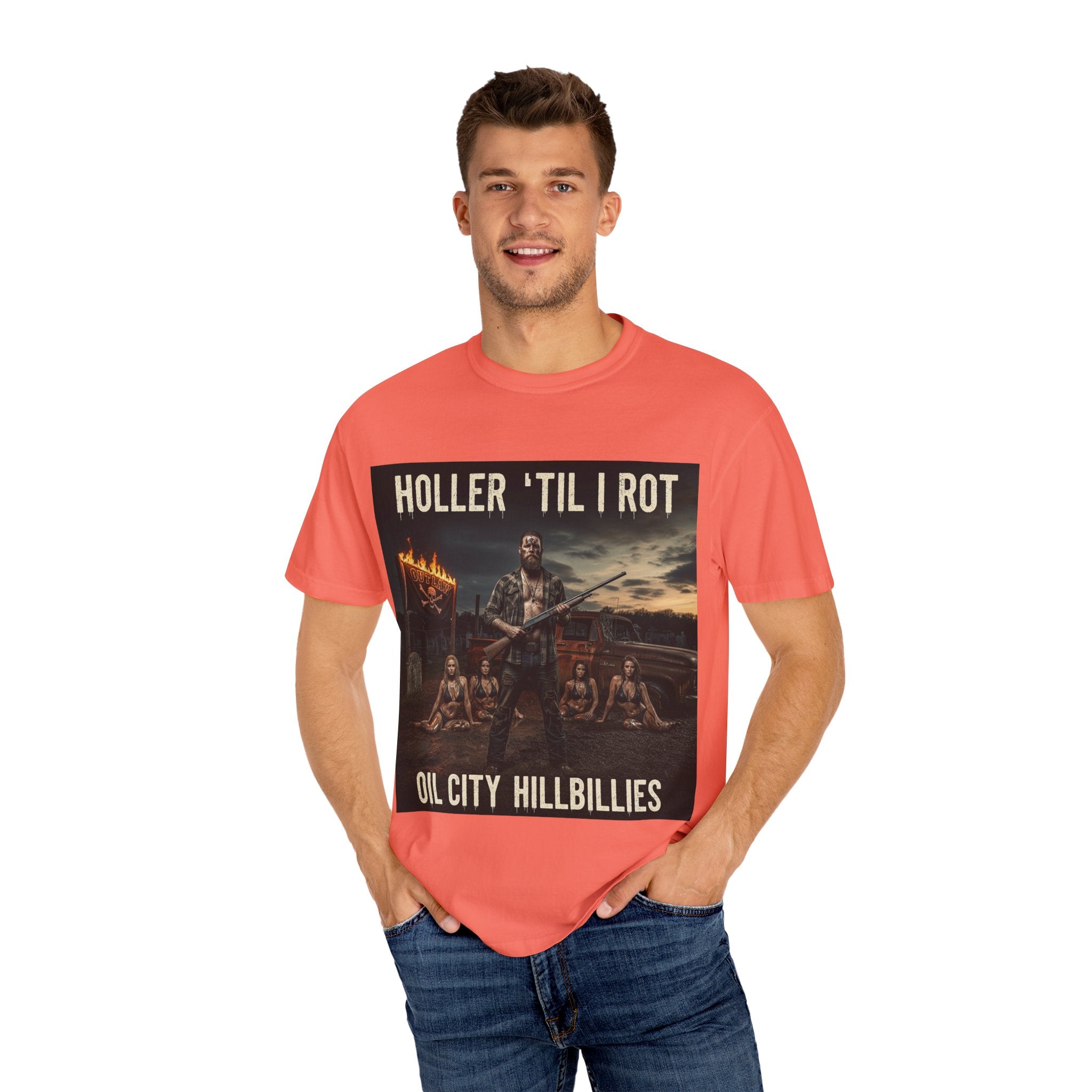 Unisex Graphic Tee - Holler 'Til I Rot, Oil City Hillbillies, Casual Wear, Music Fans, Vintage Style, Great Gift