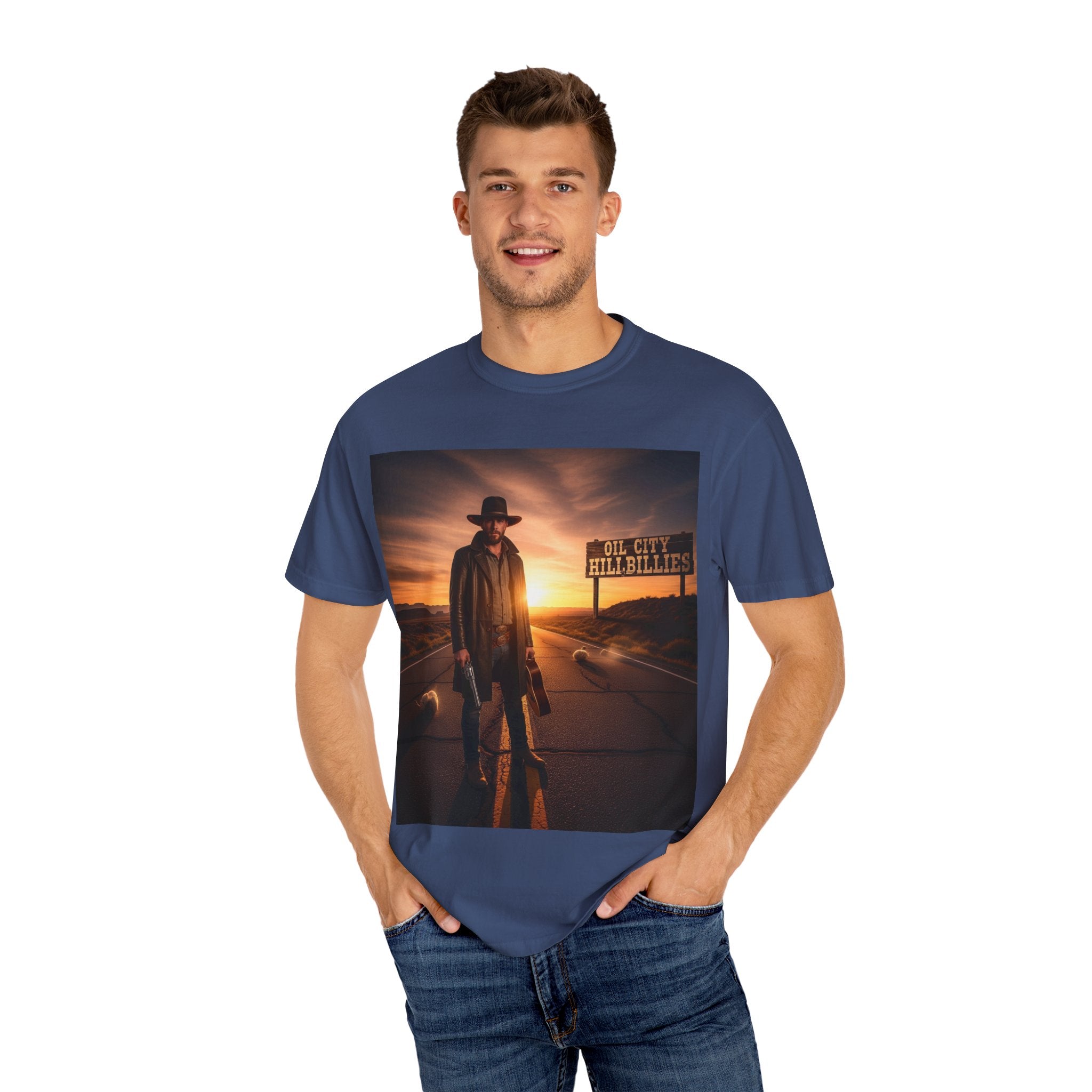 OCH Sunset Cowboy Graphic T-Shirt – Western Style Tee, Gift for Outlaw Country Fans, Casual Wear, Adventure Apparel, Unisex Fashion