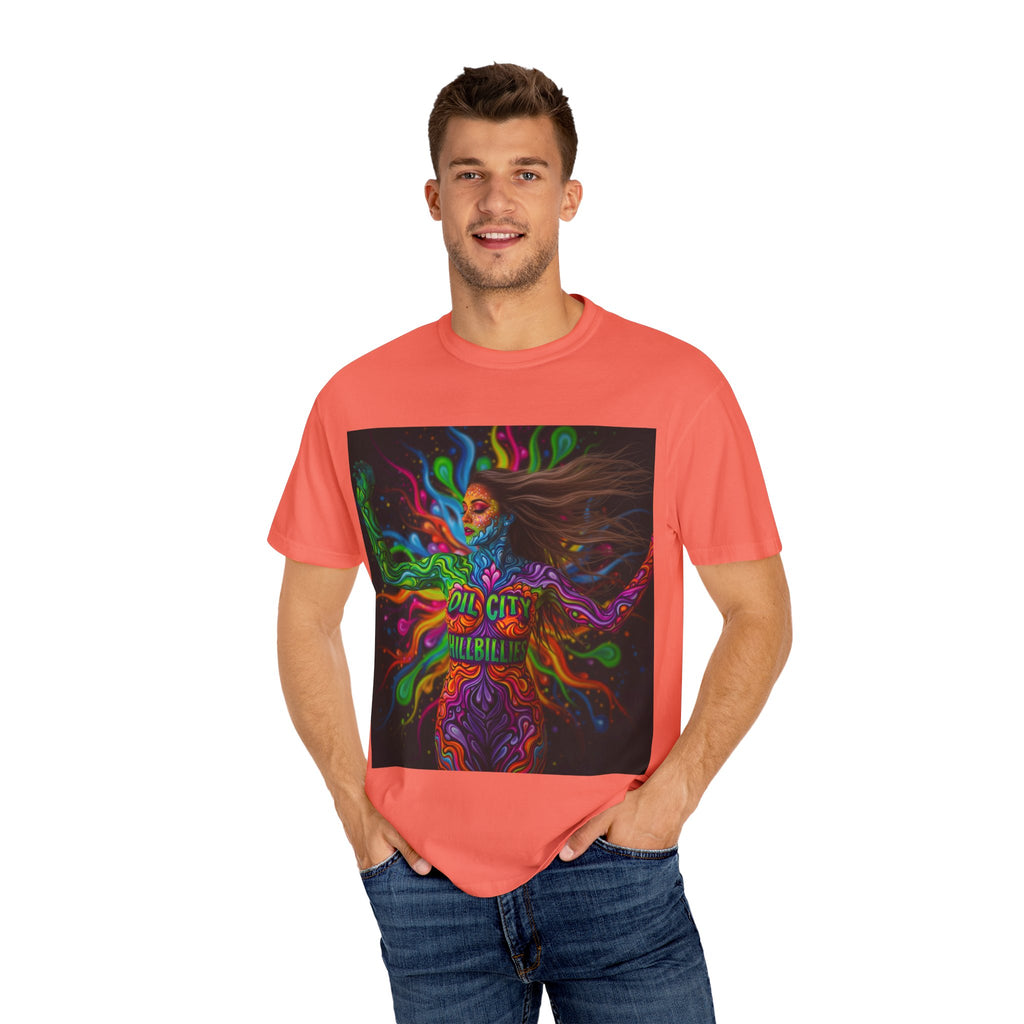 Garment-Dyed Oil City Hillbillies Tee Inspired by Southern Roots and Backwoods Culture, Bohemian T-shirt for Music Festivals, Artistic Outlaw Fashion Statement, Perfect Gift for Fans