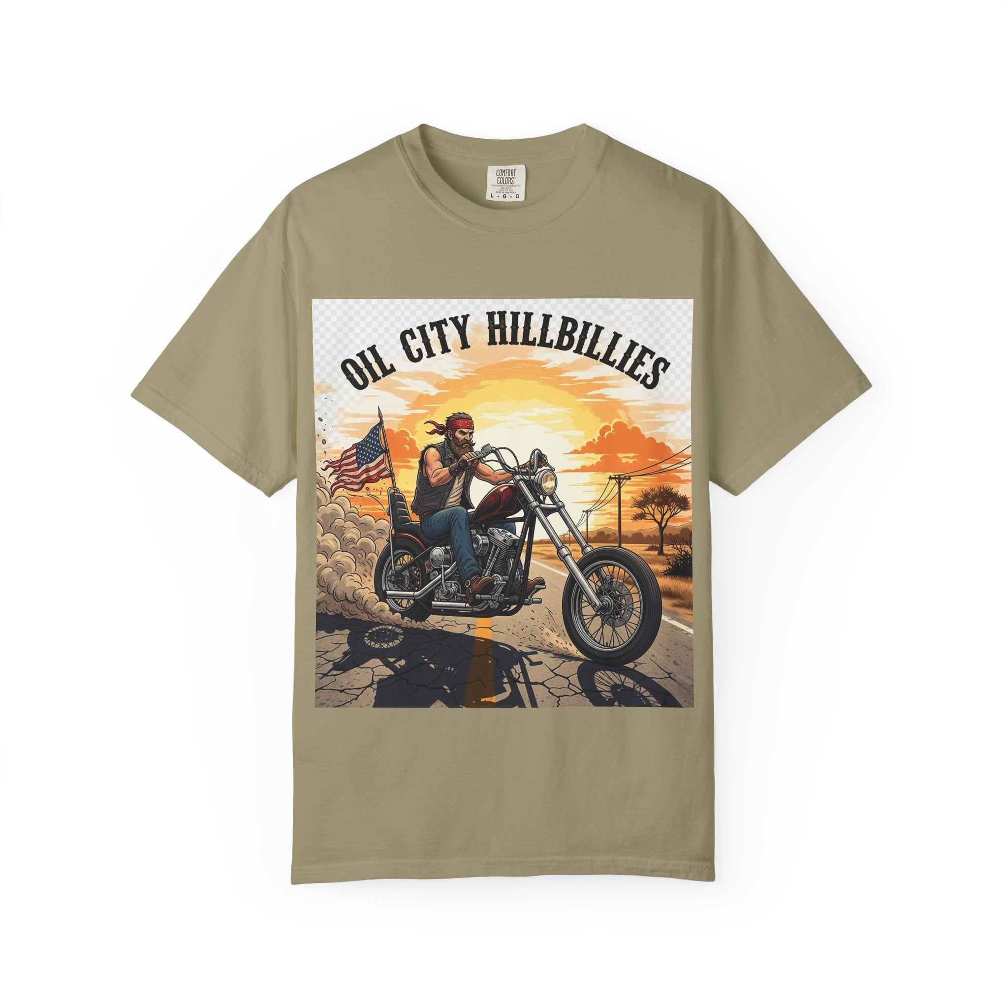 Oil City Hillbillies Motorcycle T-Shirt, Unisex Garment-Dyed Tee for Bikers, Vintage Style Gift, Casual Wear, Adventure Shirt