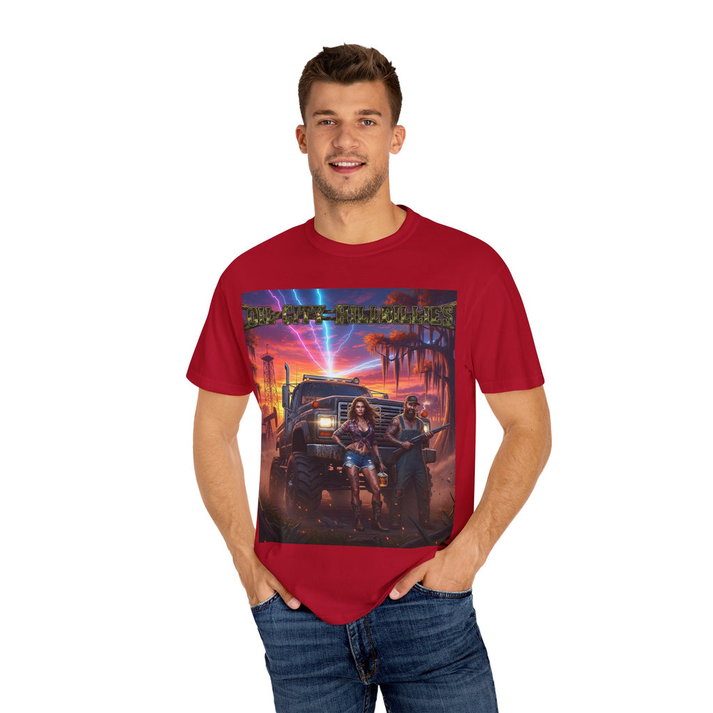 Oil City Hillbillies Adventurous Graphic T-Shirt – Fun Gift for Outdoor Lovers, Summer Vibes, Unisex Casual Wear, Adventure Shirt, Retro Band Tee