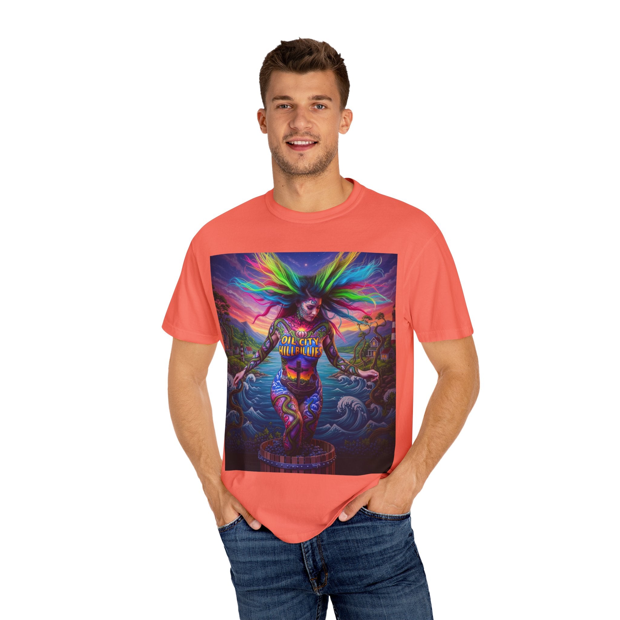 Vibrant Art T-Shirt, Oil City Hillbillies Colorful Graphic Tee, Unisex Gift, Casual Wear, Festival Shirt, Bohemian Style Apparel
