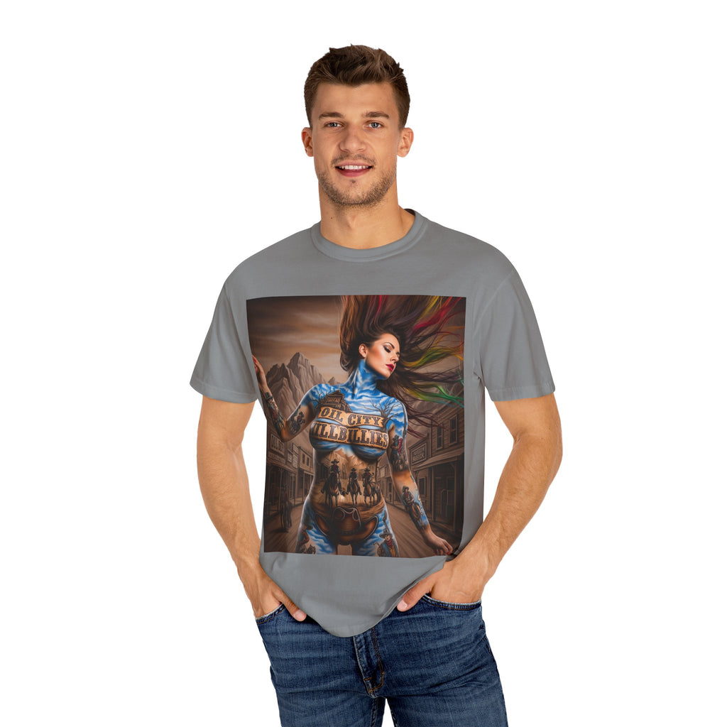 Garment-Dyed Oil City Hillbillies Tee Inspired by Southern Roots and Backwoods Culture, Bohemian T-shirt for Music Festivals, Artistic Outlaw Fashion Statement, Perfect Gift for Fans