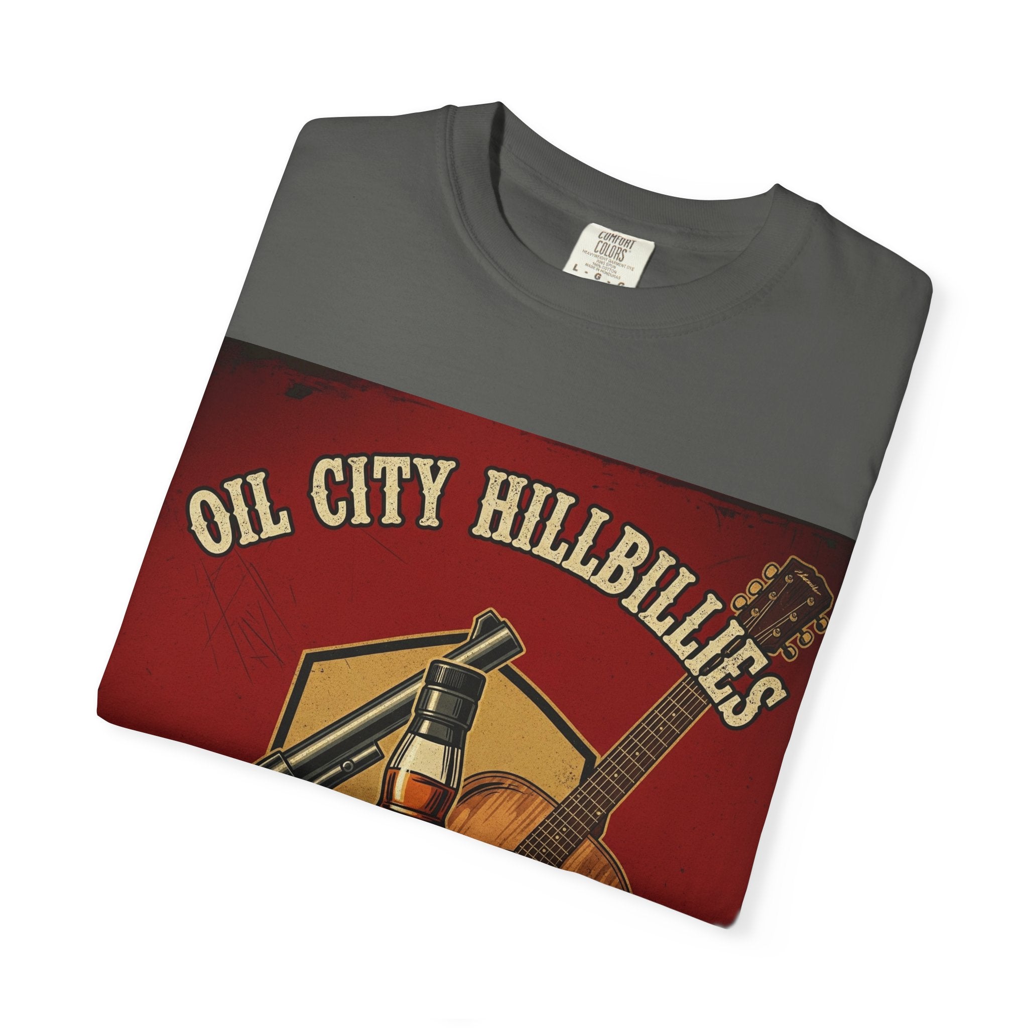 Oil City Hillbillies Whiskey-Themed T-Shirt – Rustic Style Shirt, Gift for Outlaw Country Fans, Casual Wear, Unisex Graphic Band Tee