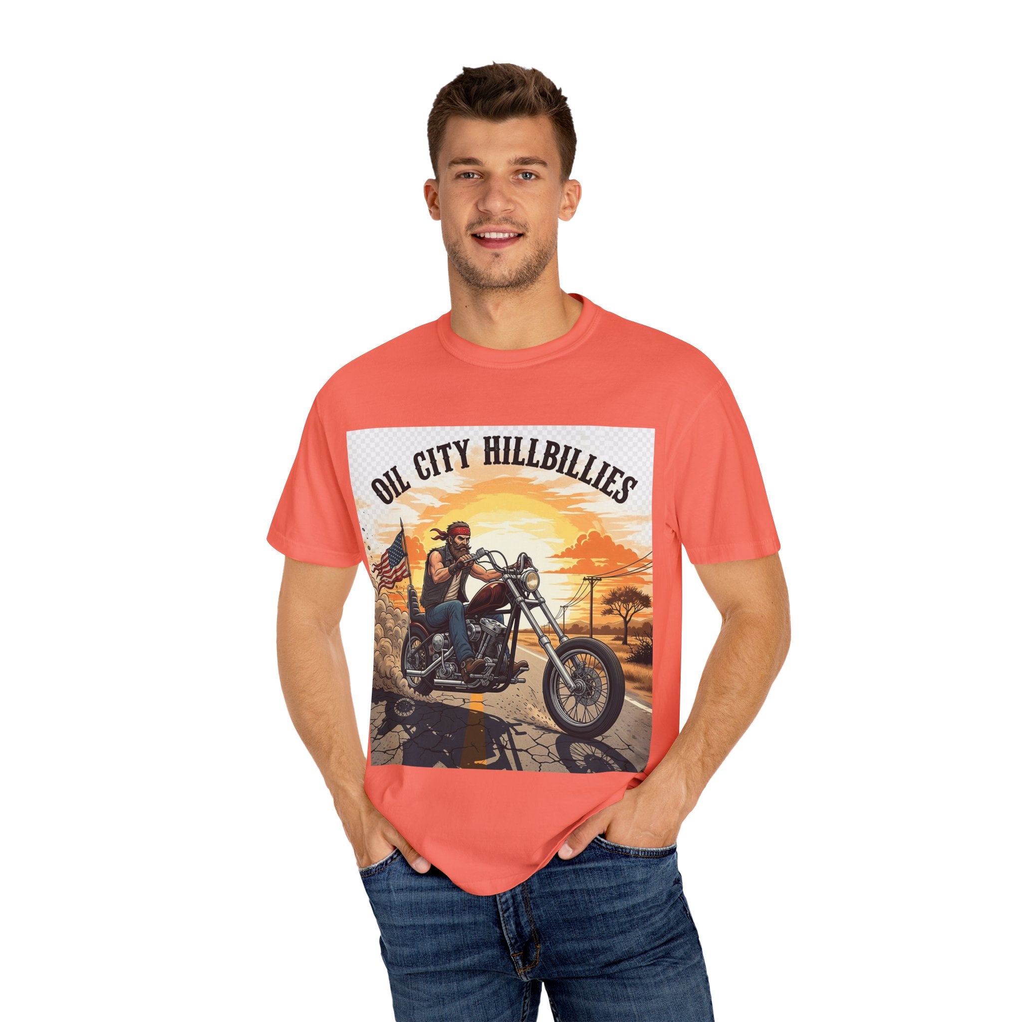 Oil City Hillbillies Motorcycle T-Shirt, Unisex Garment-Dyed Tee for Bikers, Vintage Style Gift, Casual Wear, Adventure Shirt