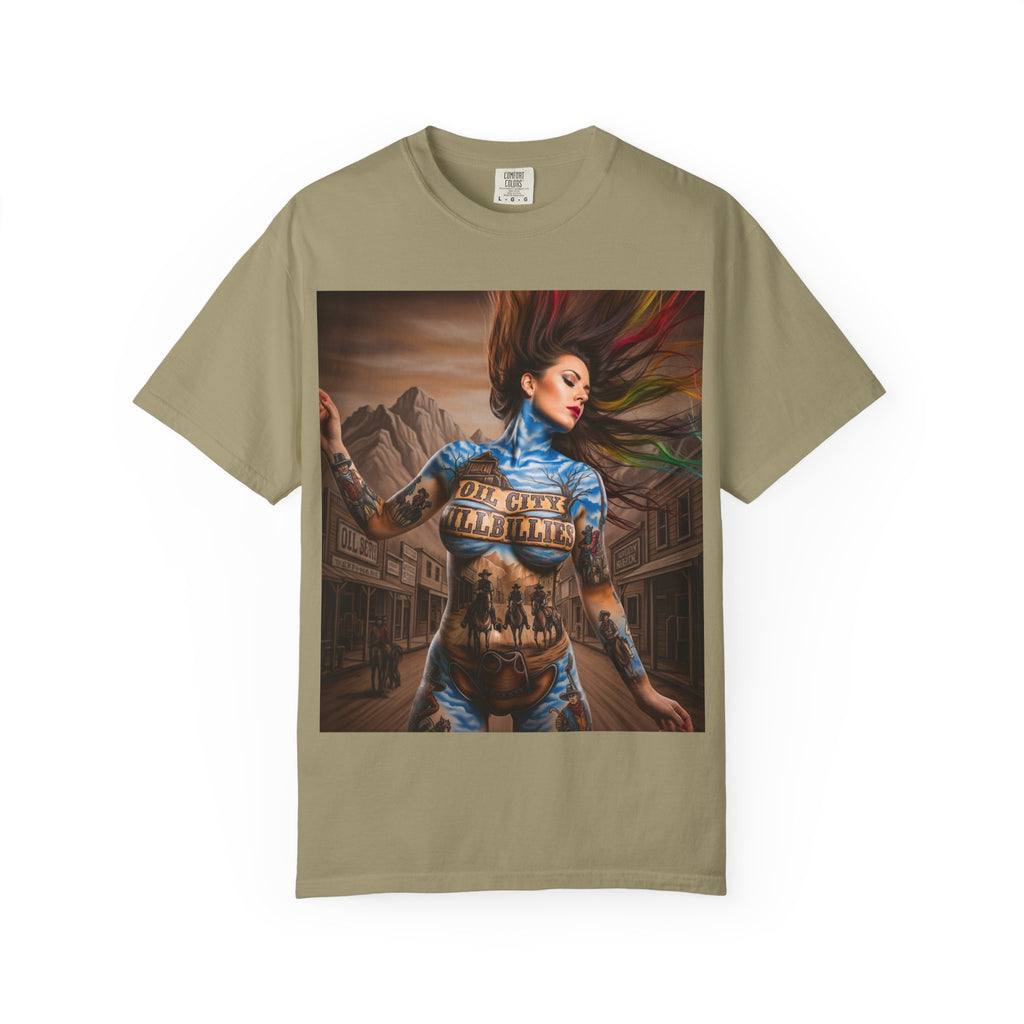 Garment-Dyed Oil City Hillbillies Tee Inspired by Southern Roots and Backwoods Culture, Bohemian T-shirt for Music Festivals, Artistic Outlaw Fashion Statement, Perfect Gift for Fans