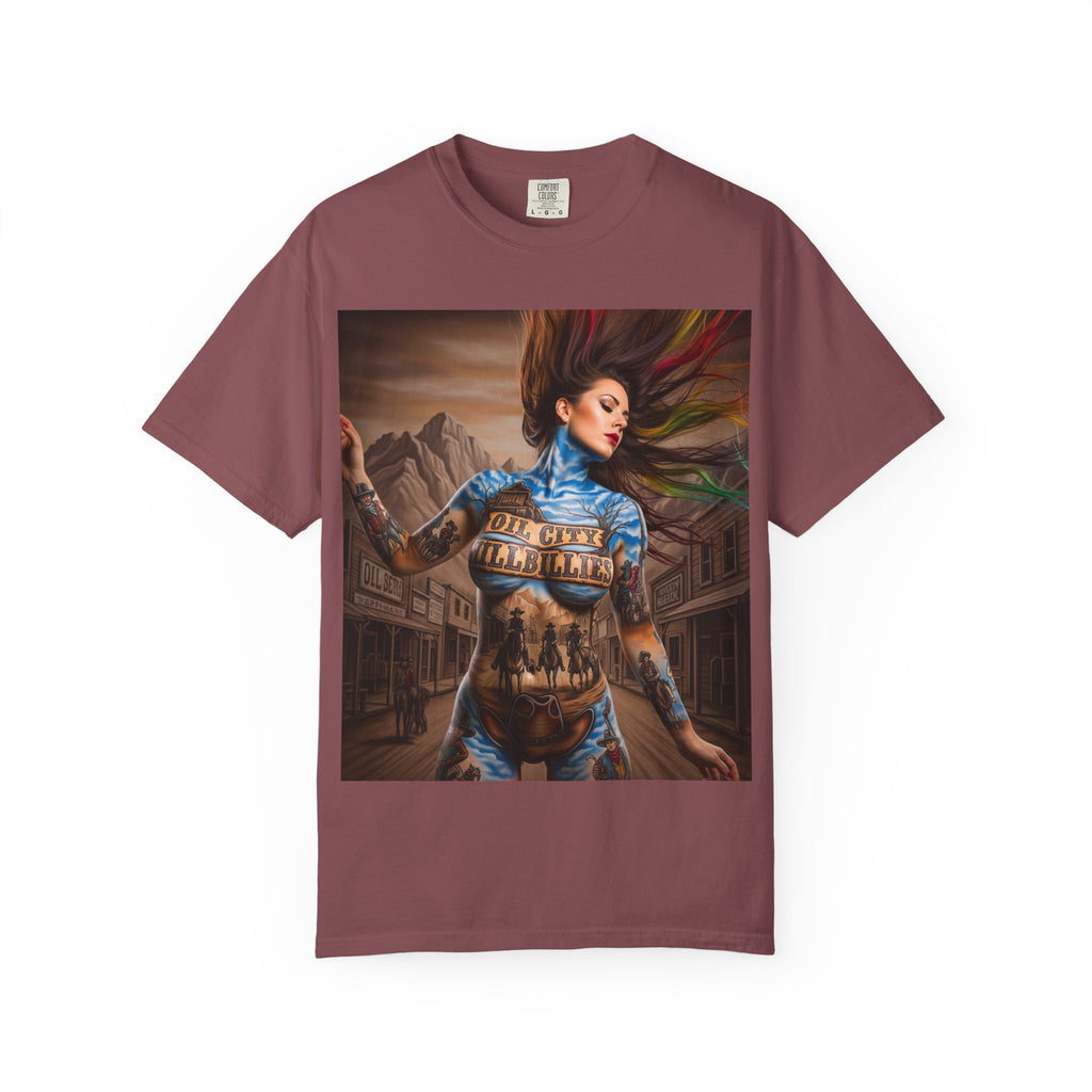 Garment-Dyed Oil City Hillbillies Tee Inspired by Southern Roots and Backwoods Culture, Bohemian T-shirt for Music Festivals, Artistic Outlaw Fashion Statement, Perfect Gift for Fans