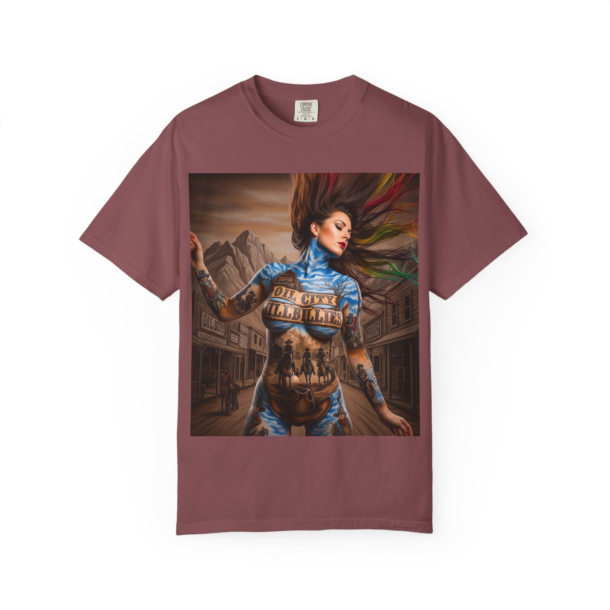 Garment-Dyed Oil City Hillbillies Tee Inspired by Southern Roots and Backwoods Culture, Bohemian T-shirt for Music Festivals, Artistic Outlaw Fashion Statement, Perfect Gift for Fans