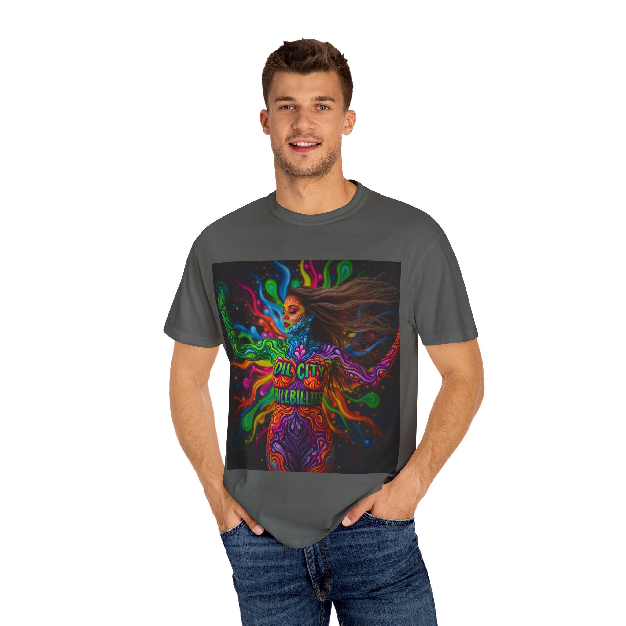 Garment-Dyed Oil City Hillbillies Tee Inspired by Southern Roots and Backwoods Culture, Bohemian T-shirt for Music Festivals, Artistic Outlaw Fashion Statement, Perfect Gift for Fans