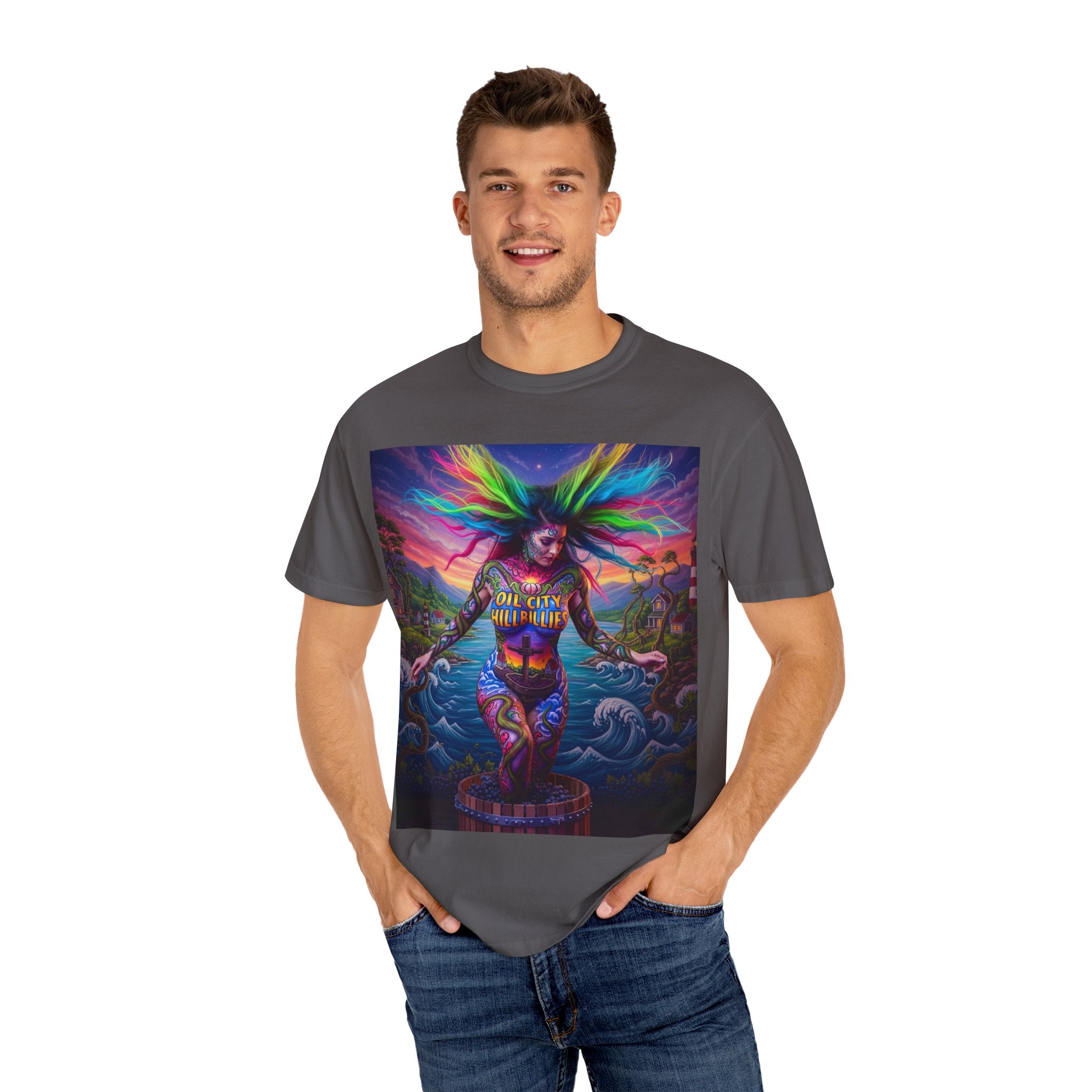 Vibrant Art T-Shirt, Oil City Hillbillies Colorful Graphic Tee, Unisex Gift, Casual Wear, Festival Shirt, Bohemian Style Apparel