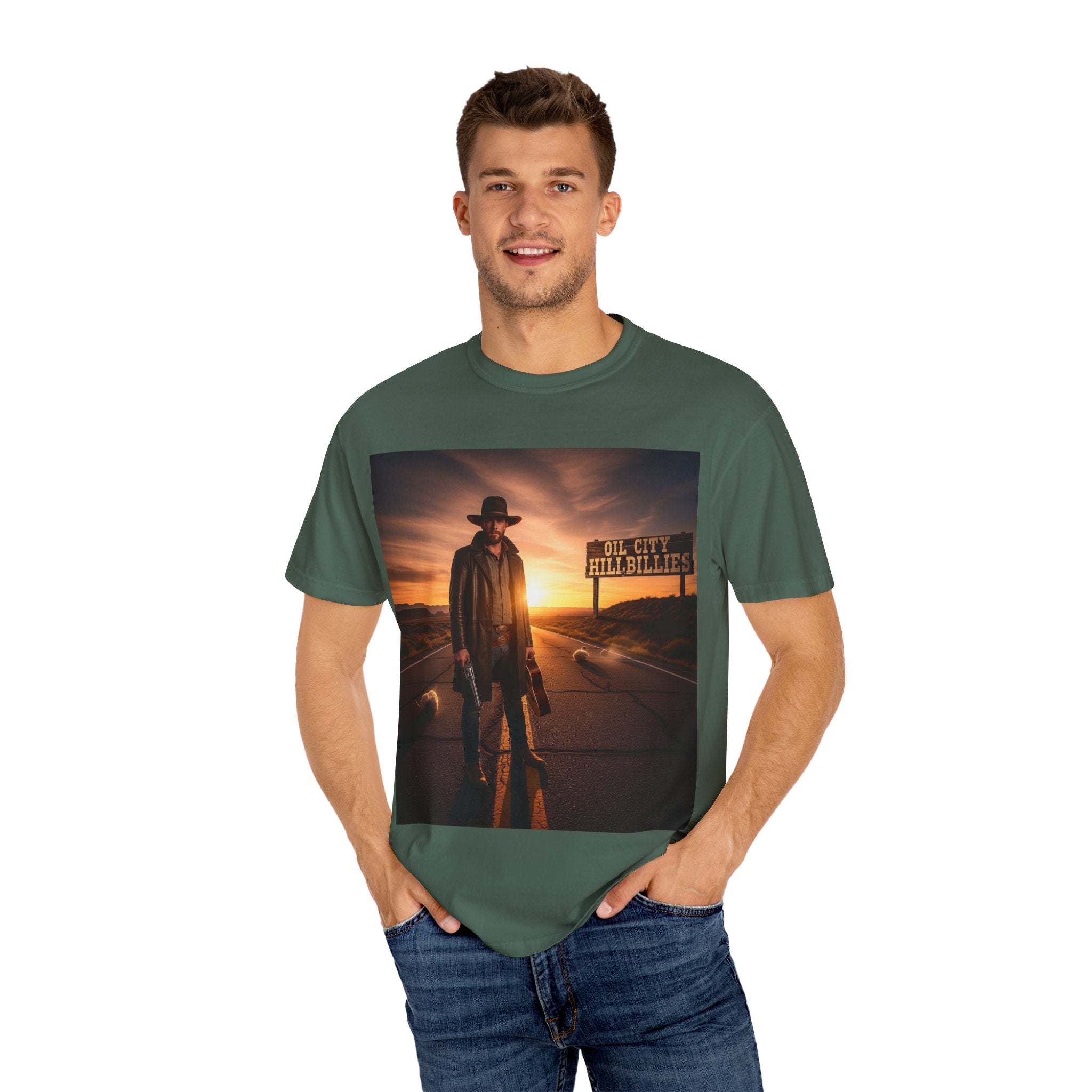OCH Sunset Cowboy Graphic T-Shirt – Western Style Tee, Gift for Outlaw Country Fans, Casual Wear, Adventure Apparel, Unisex Fashion