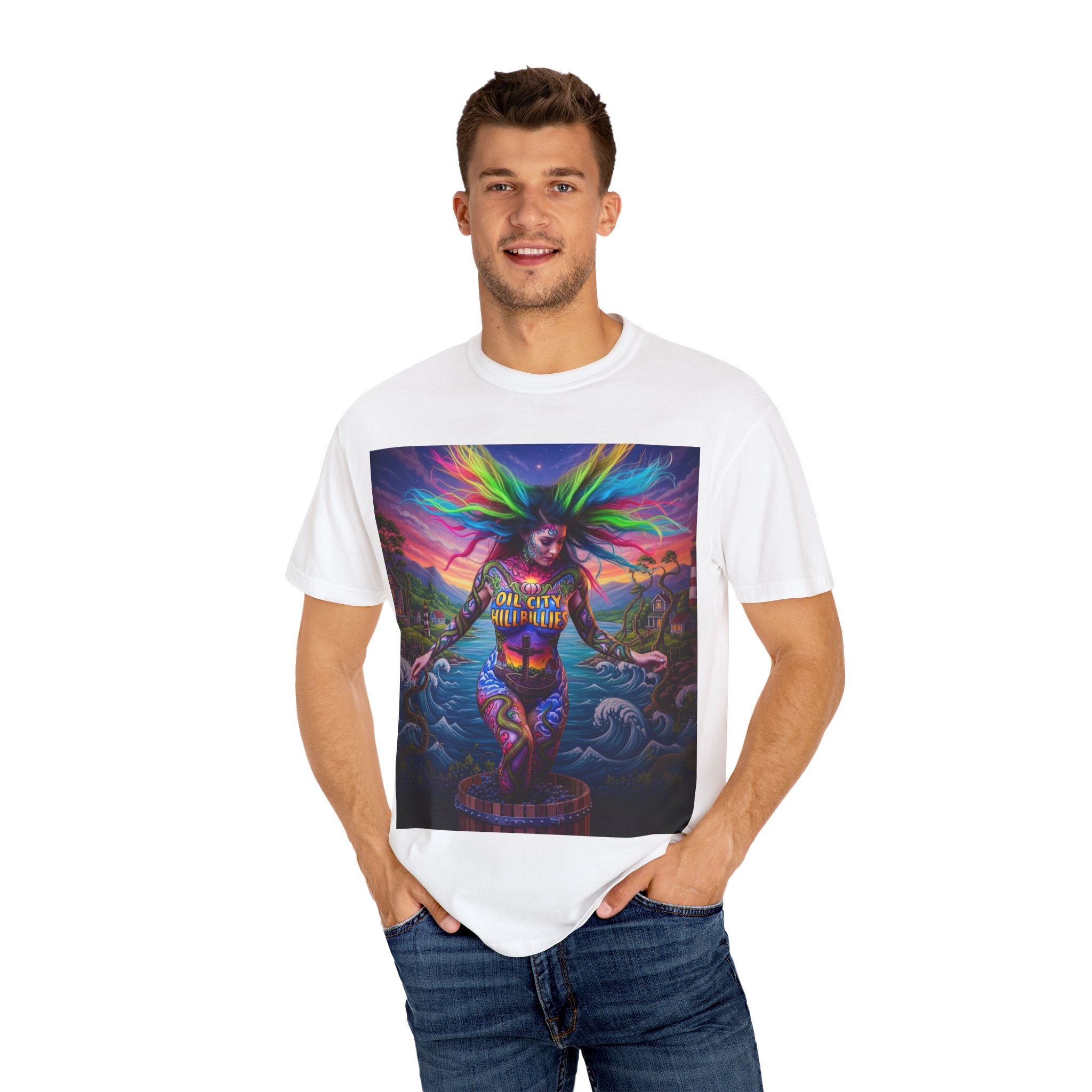 Vibrant Art T-Shirt, Oil City Hillbillies Colorful Graphic Tee, Unisex Gift, Casual Wear, Festival Shirt, Bohemian Style Apparel