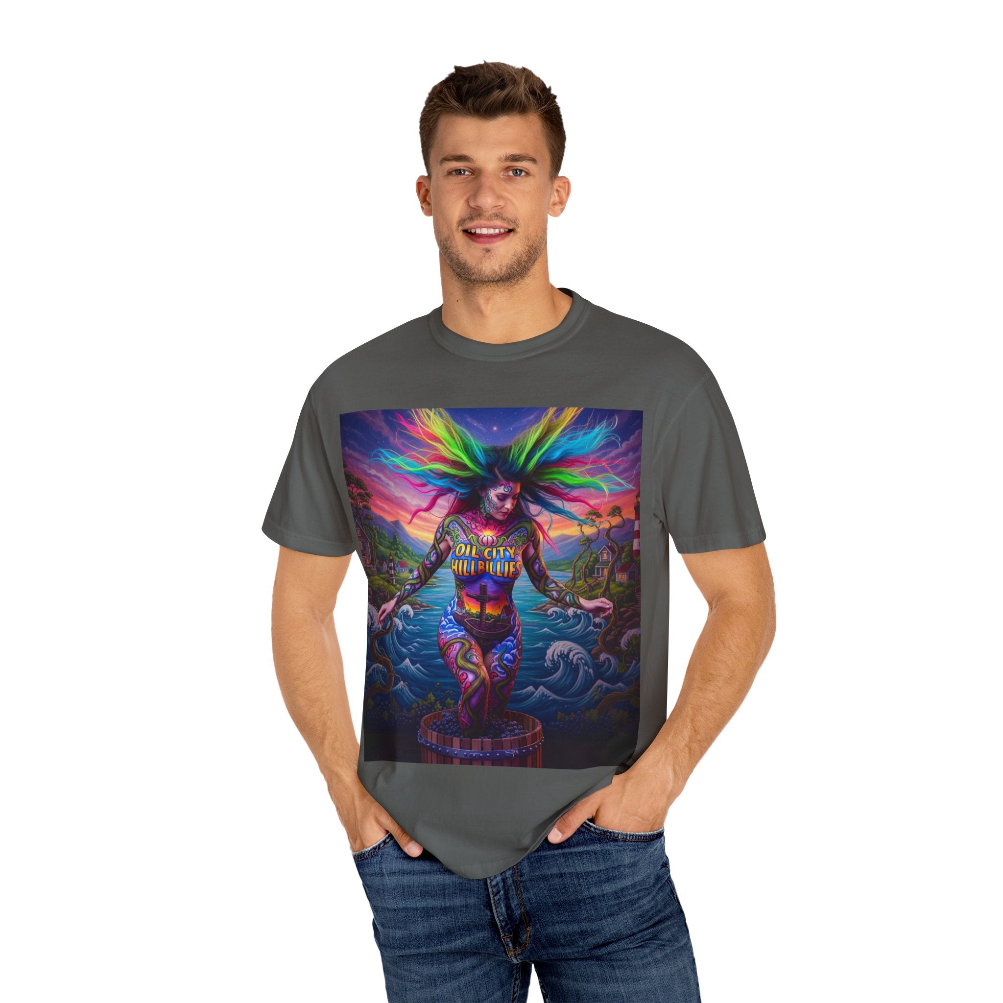 Vibrant Art T-Shirt, Oil City Hillbillies Colorful Graphic Tee, Unisex Gift, Casual Wear, Festival Shirt, Bohemian Style Apparel
