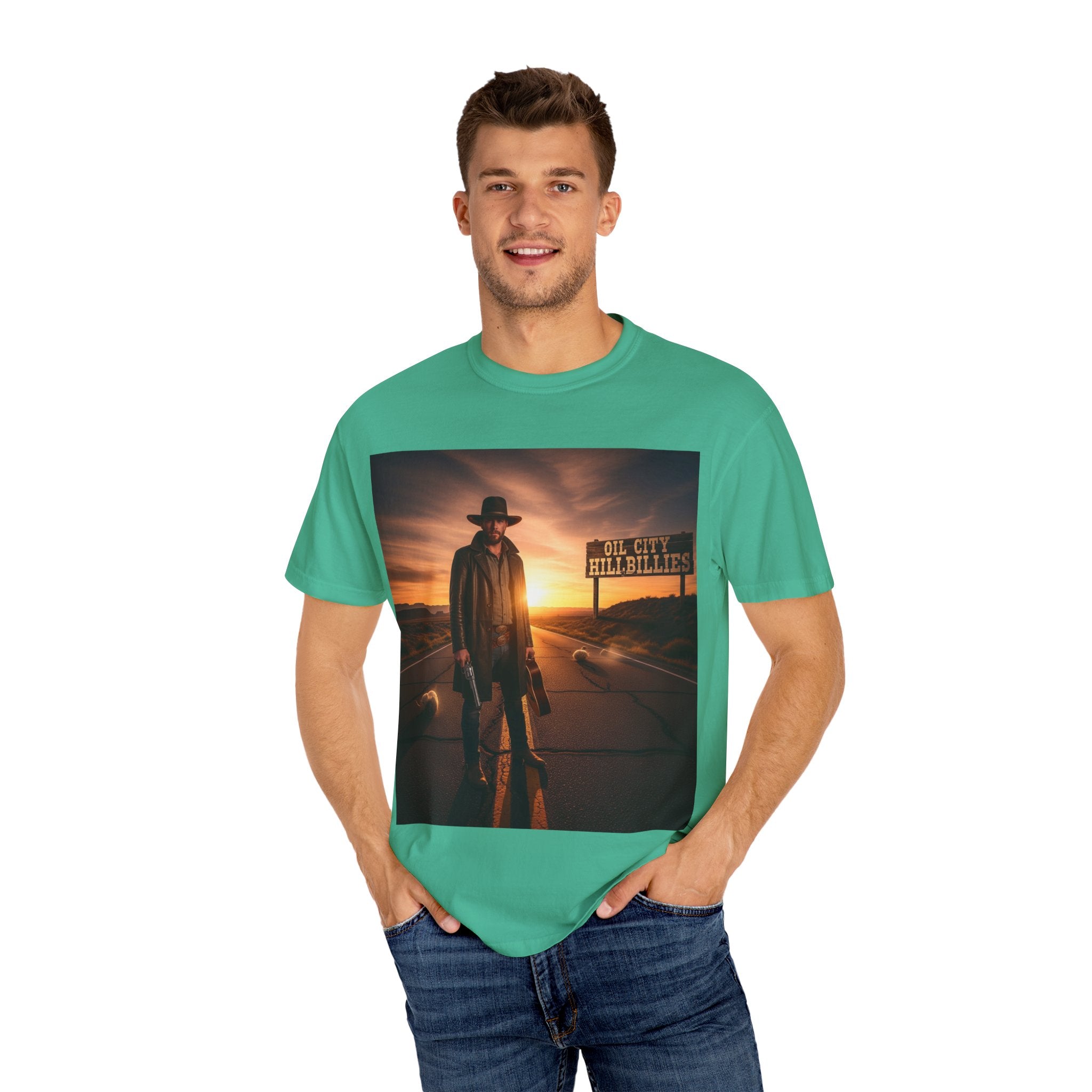 OCH Sunset Cowboy Graphic T-Shirt – Western Style Tee, Gift for Outlaw Country Fans, Casual Wear, Adventure Apparel, Unisex Fashion