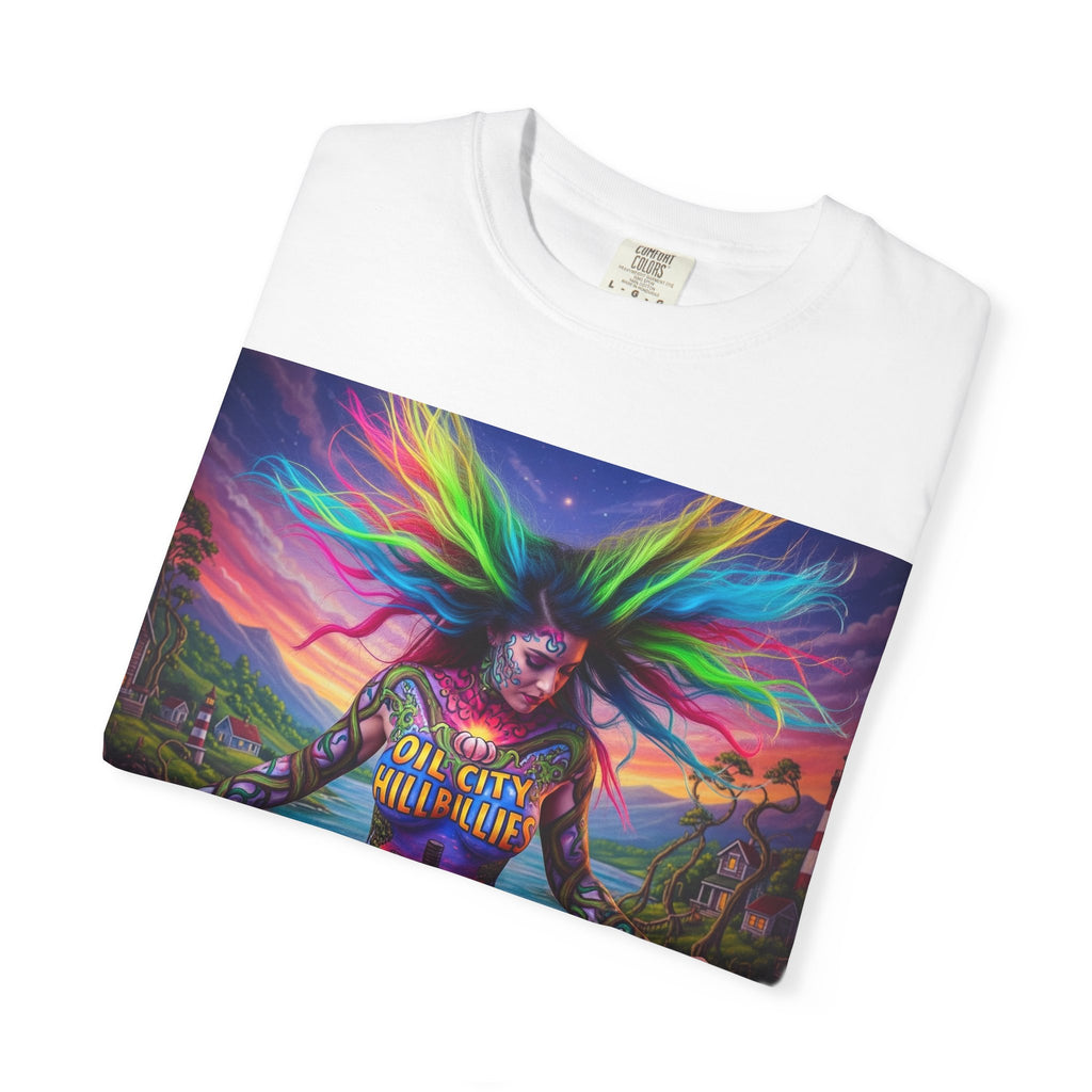 Vibrant Art T-Shirt, Oil City Hillbillies Colorful Graphic Tee, Unisex Gift, Casual Wear, Festival Shirt, Bohemian Style Apparel